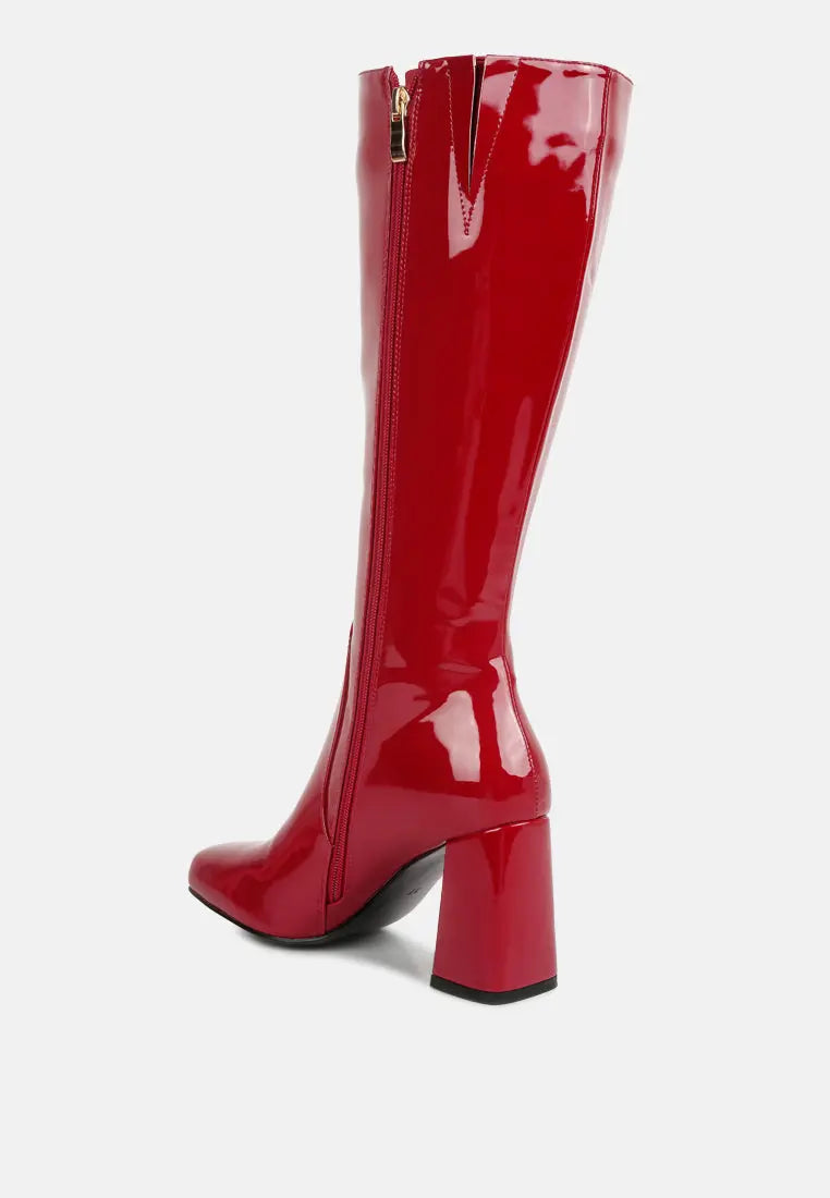 Hypnotize Patent Pu Block Heeled Calf Boots London Rag
