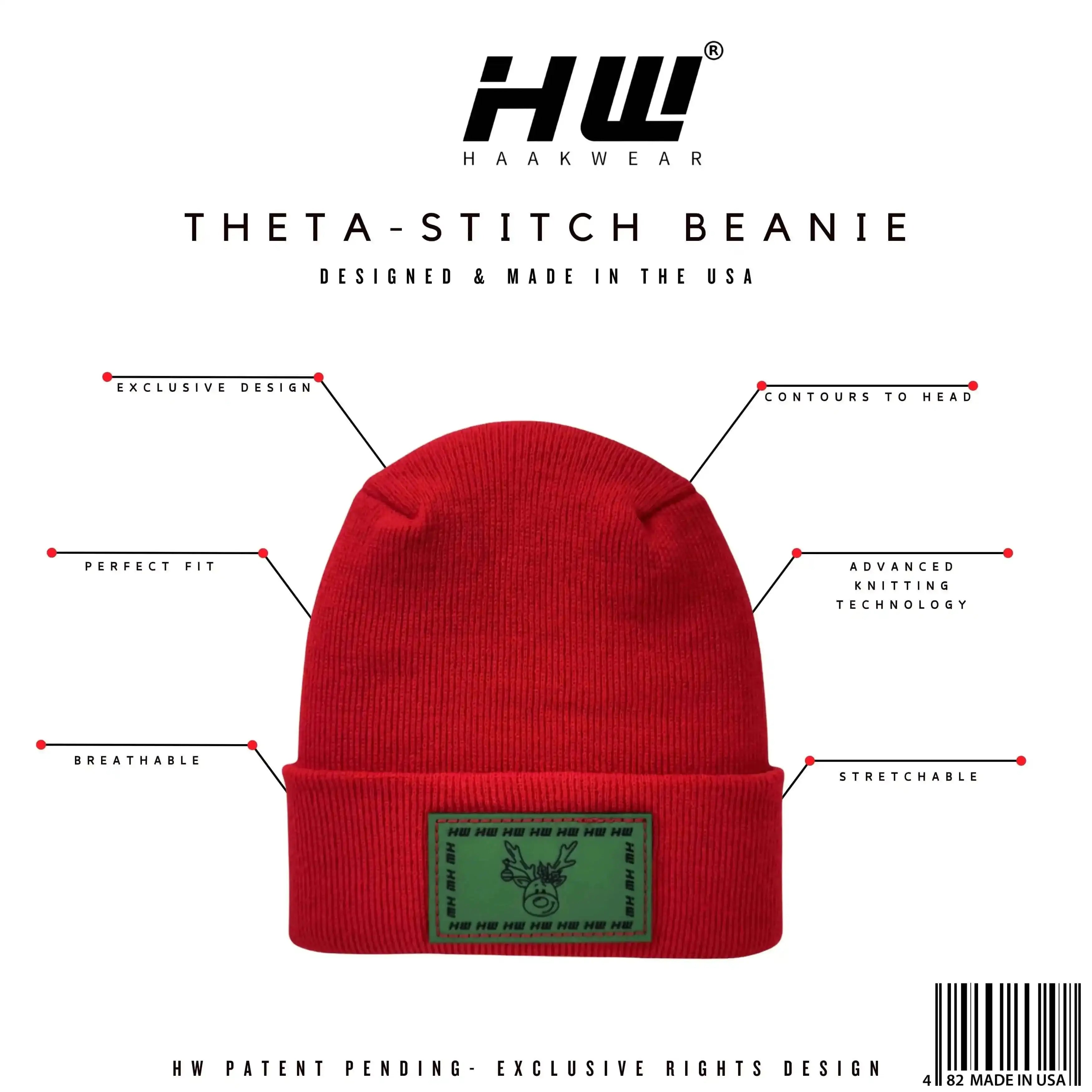 H Stitch Beanie, Reindeer Christmas Red Beanie Haakwear