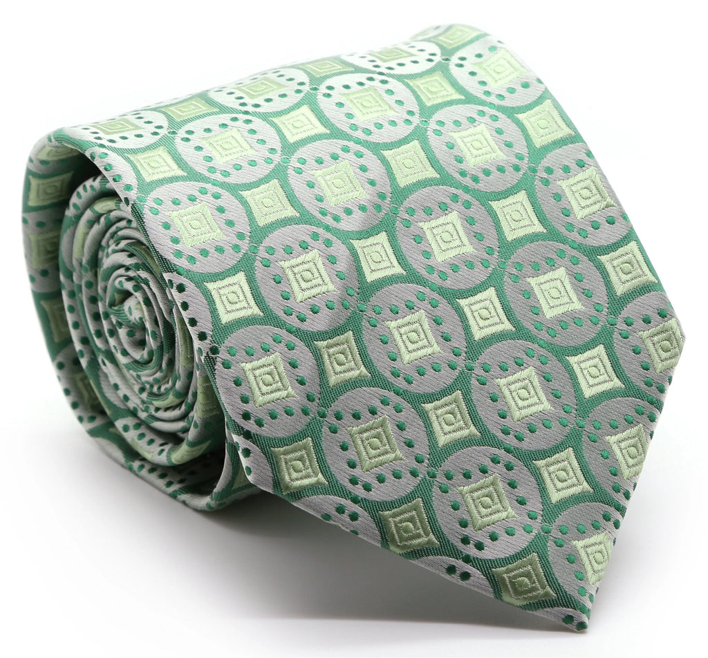 Mens Dads Classic Green Geometric Pattern Business Casual Necktie & Hanky Set I-6 Ferrecci USA