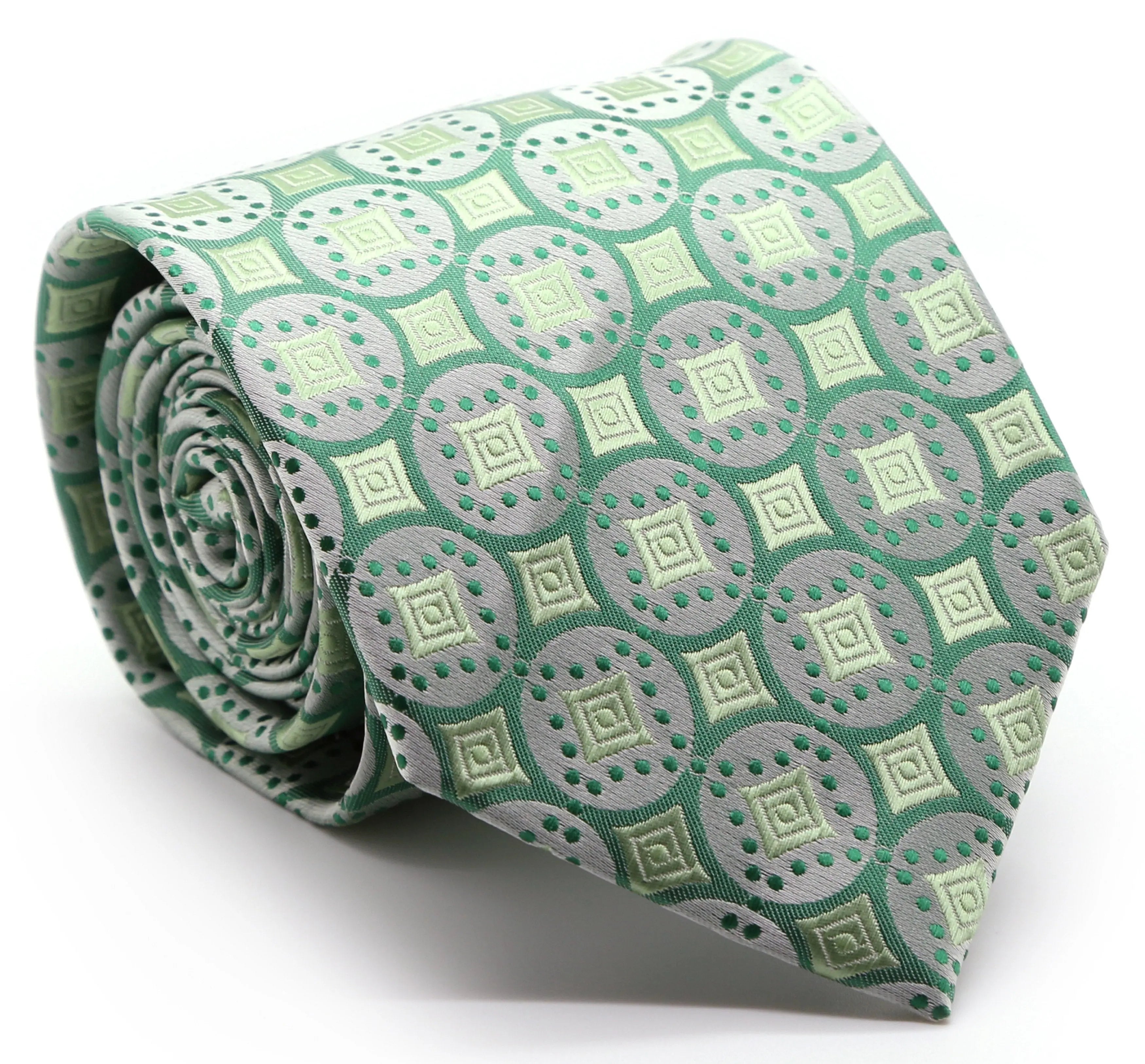 Mens Dads Classic Green Geometric Pattern Business Casual Necktie & Hanky Set I-6 Ferrecci USA