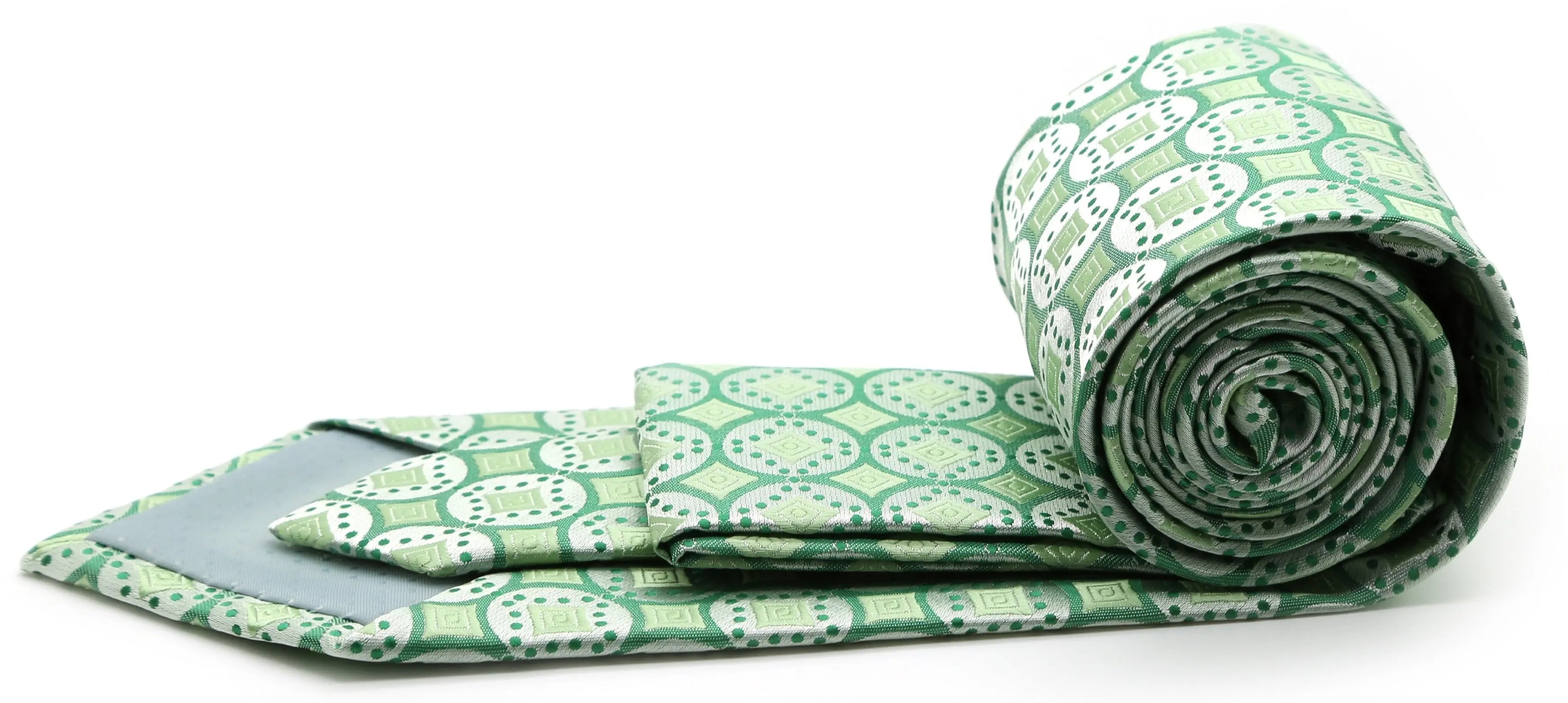 Mens Dads Classic Green Geometric Pattern Business Casual Necktie & Hanky Set I-6 Ferrecci USA