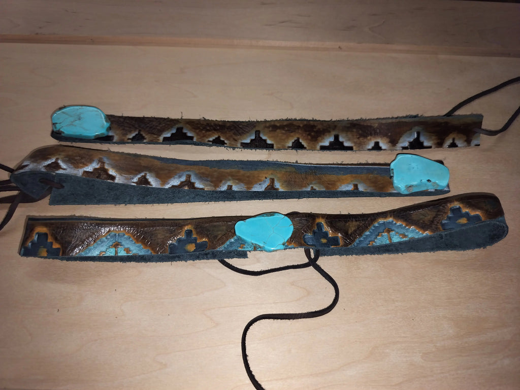 Blue Navajo Embossed Leather Hat Band Only 950a The Jewelry Junkie