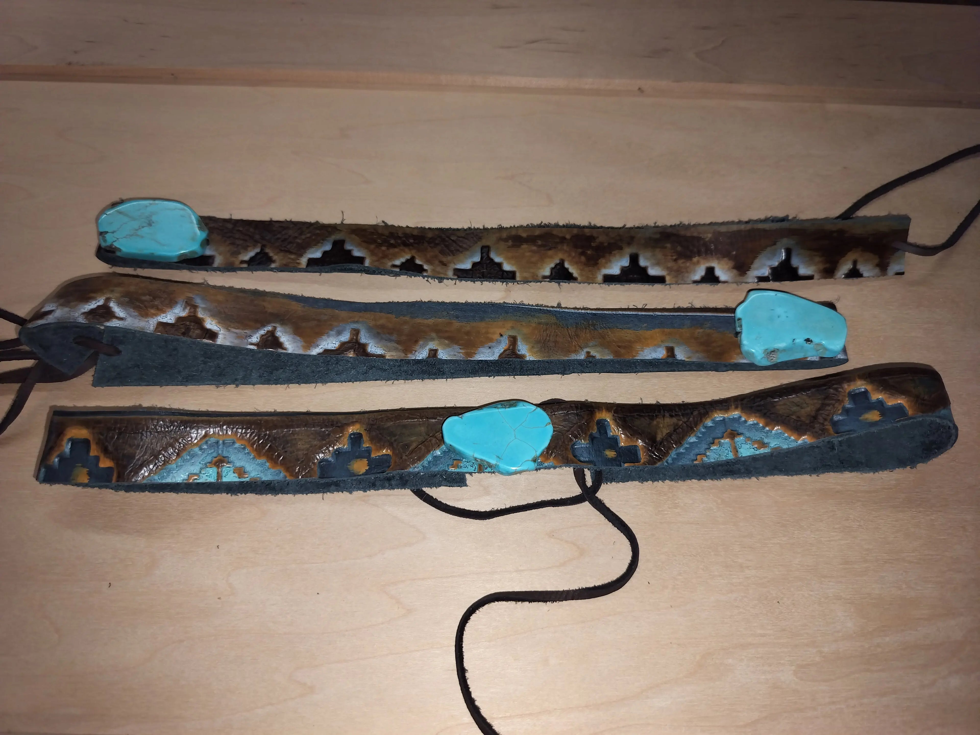 Blue Navajo Embossed Leather Hat Band Only 950a The Jewelry Junkie