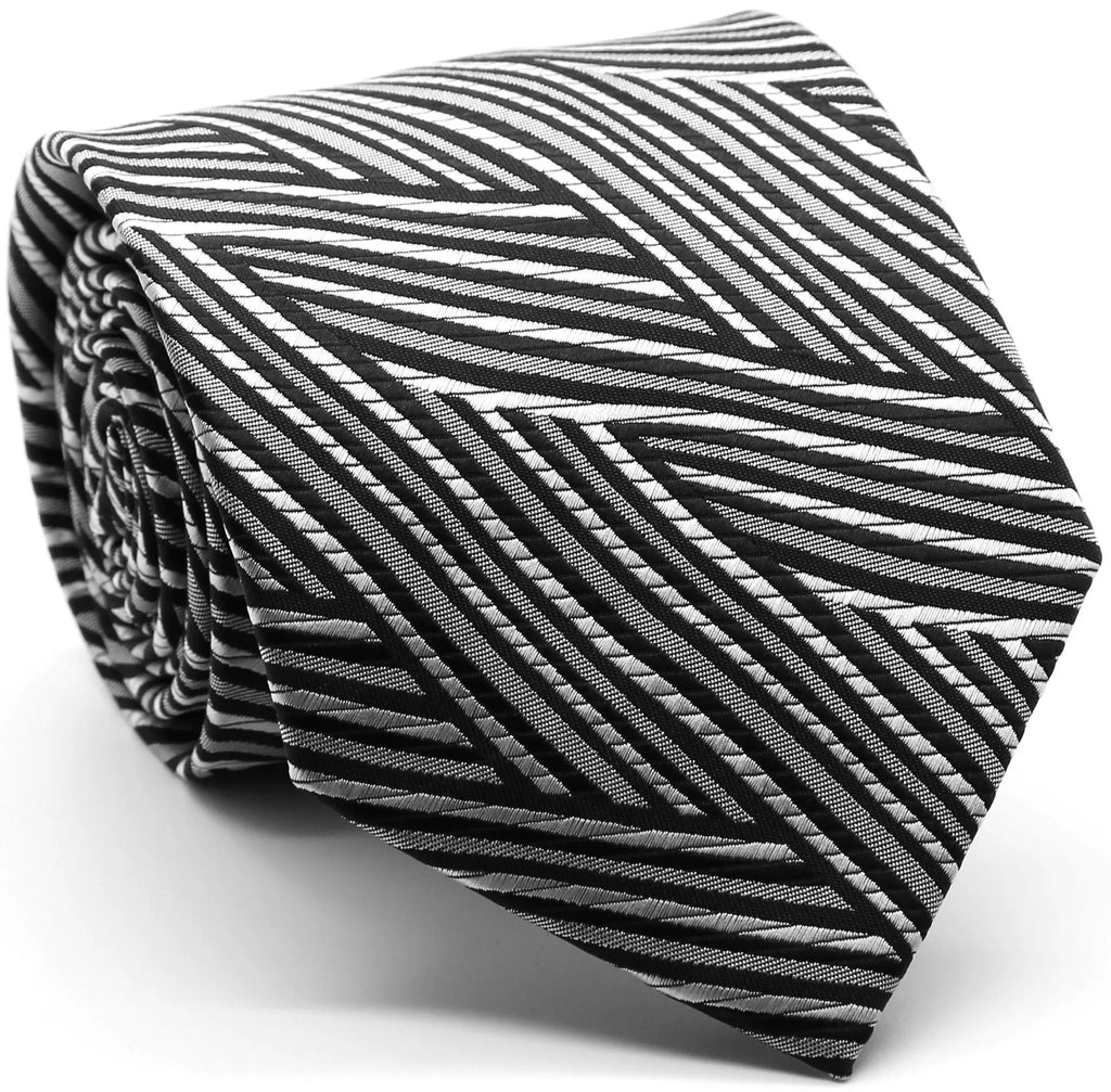Mens Dads Classic Black Geometric Pattern Business Casual Necktie & Hanky Set IO-4 Ferrecci USA