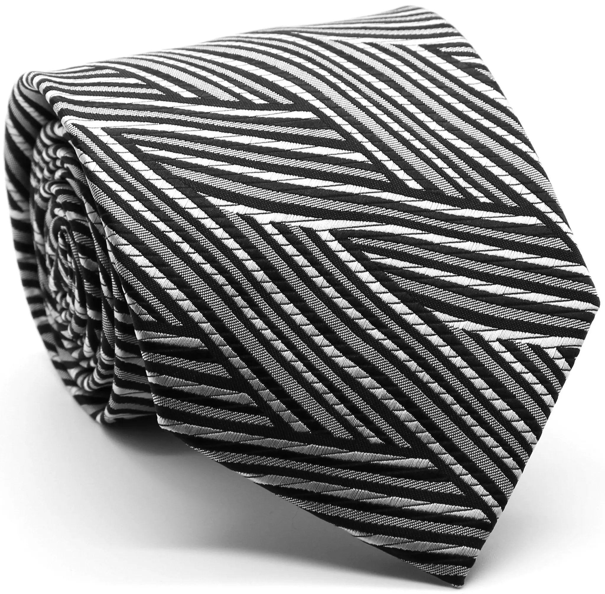 Mens Dads Classic Black Geometric Pattern Business Casual Necktie & Hanky Set IO-4 Ferrecci USA