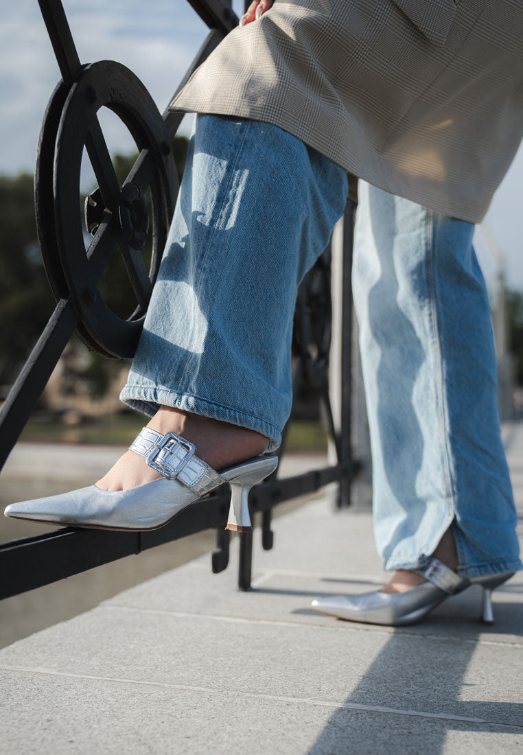 Bismi Large Buckle Kitten Heel Mules
