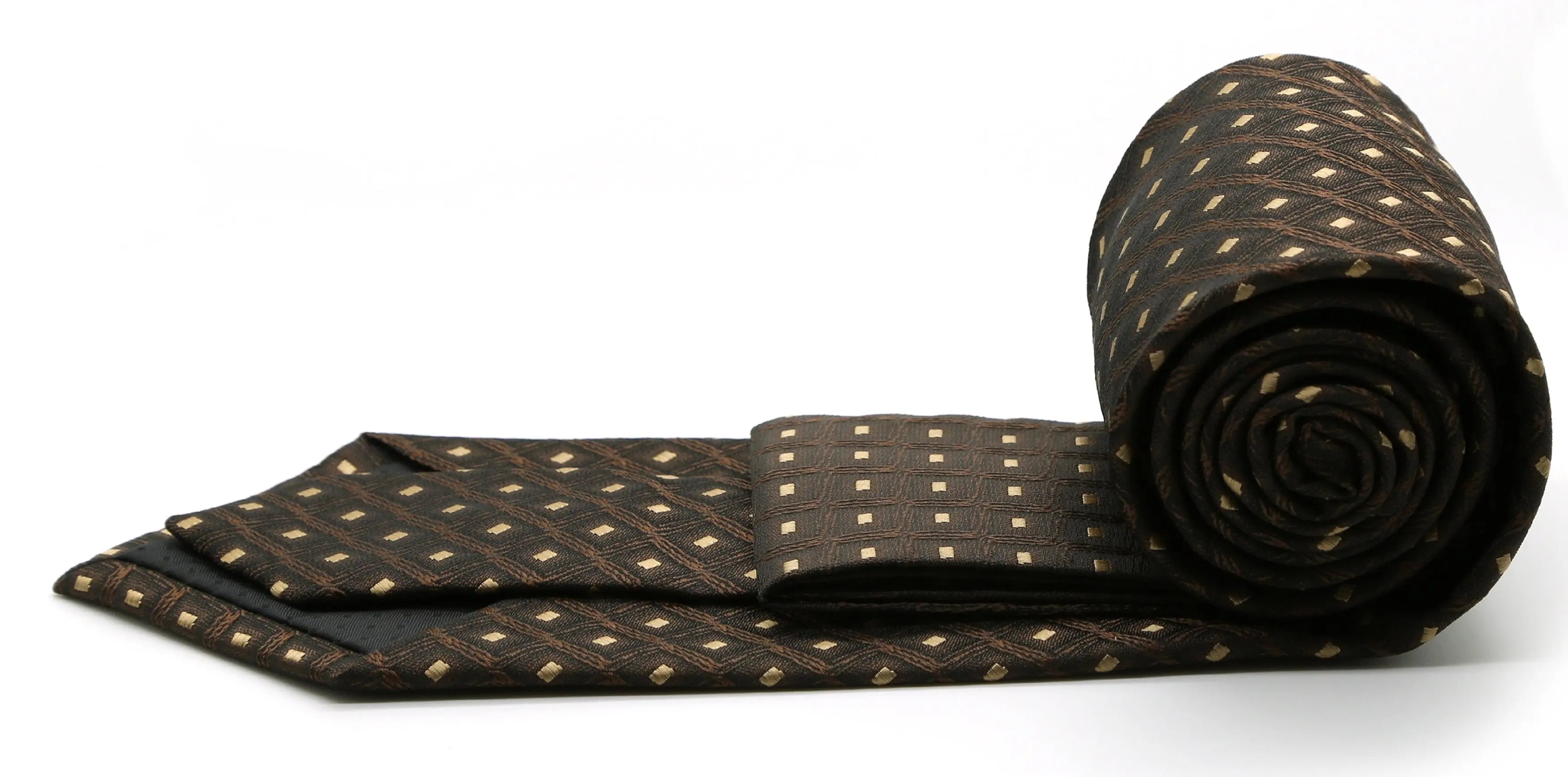 Mens Dads Classic Brown Geometric Pattern Business Casual Necktie & Hanky Set KO-9 Ferrecci USA
