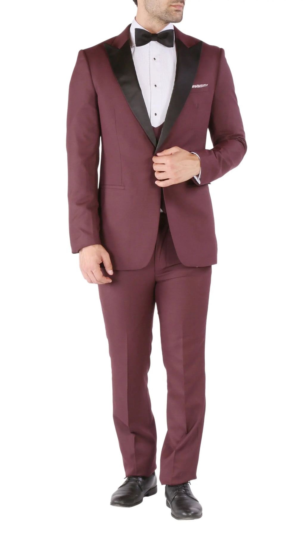 Luna 3pc Slim Fit Bugundy Peak Lapel Tuxedo Ferrecci