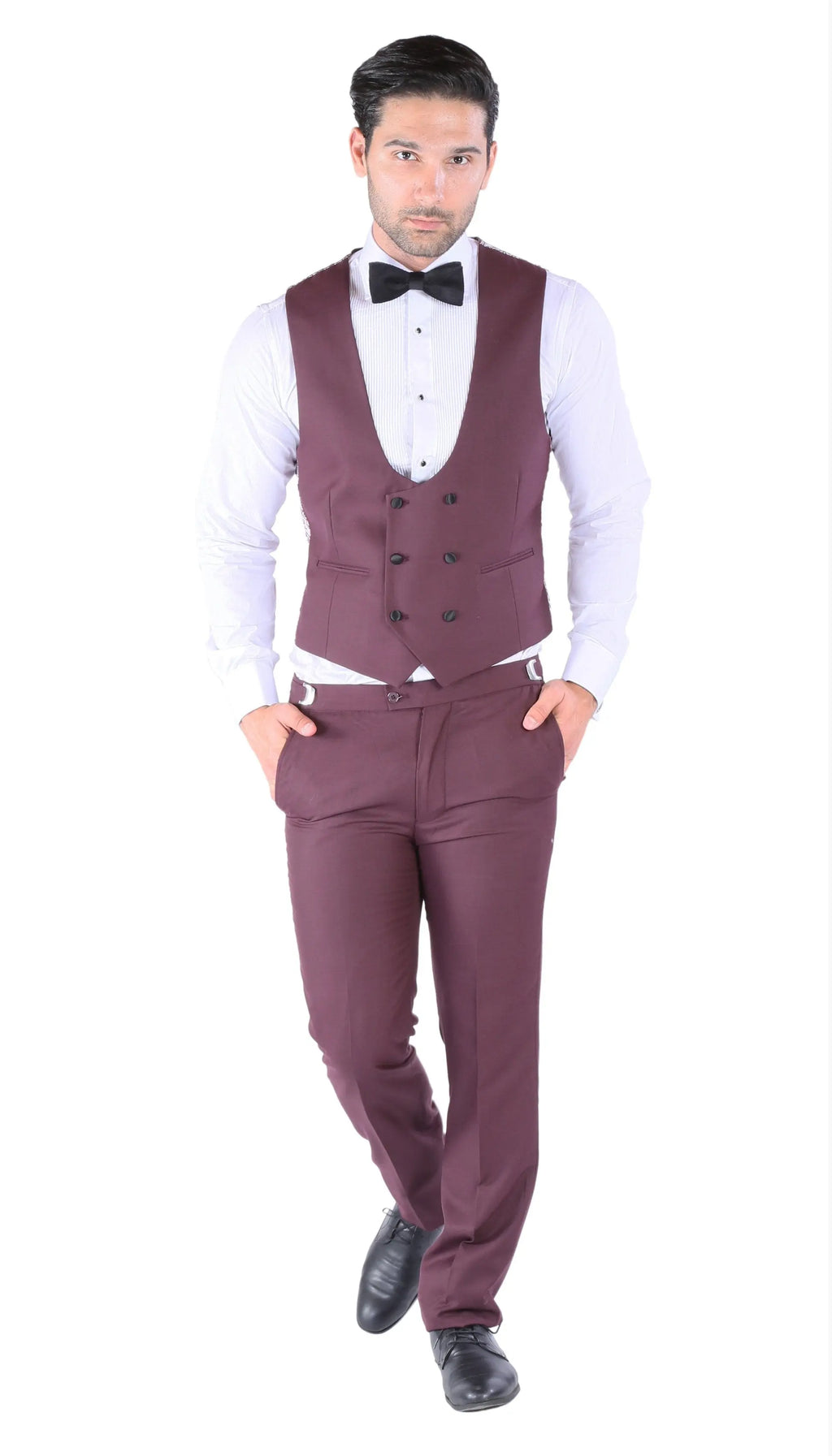 Luna 3pc Slim Fit Bugundy Peak Lapel Tuxedo Ferrecci