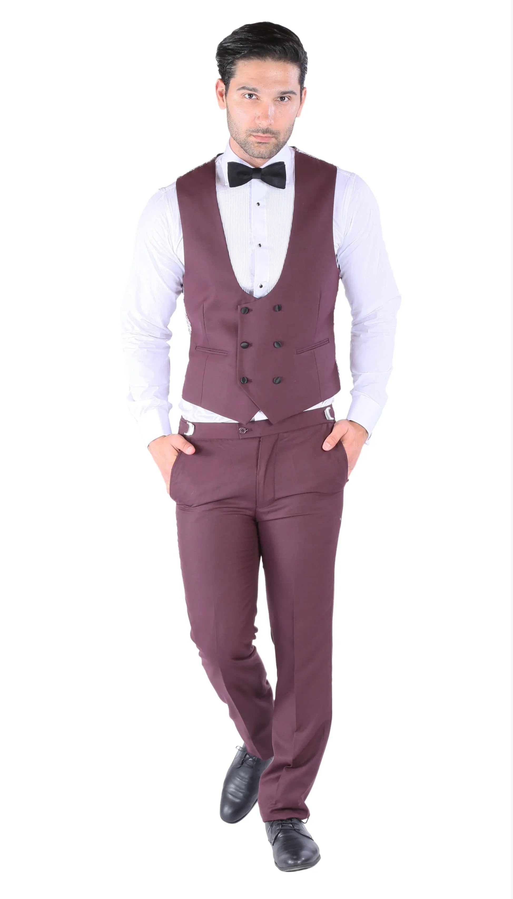 Luna 3pc Slim Fit Bugundy Peak Lapel Tuxedo Ferrecci