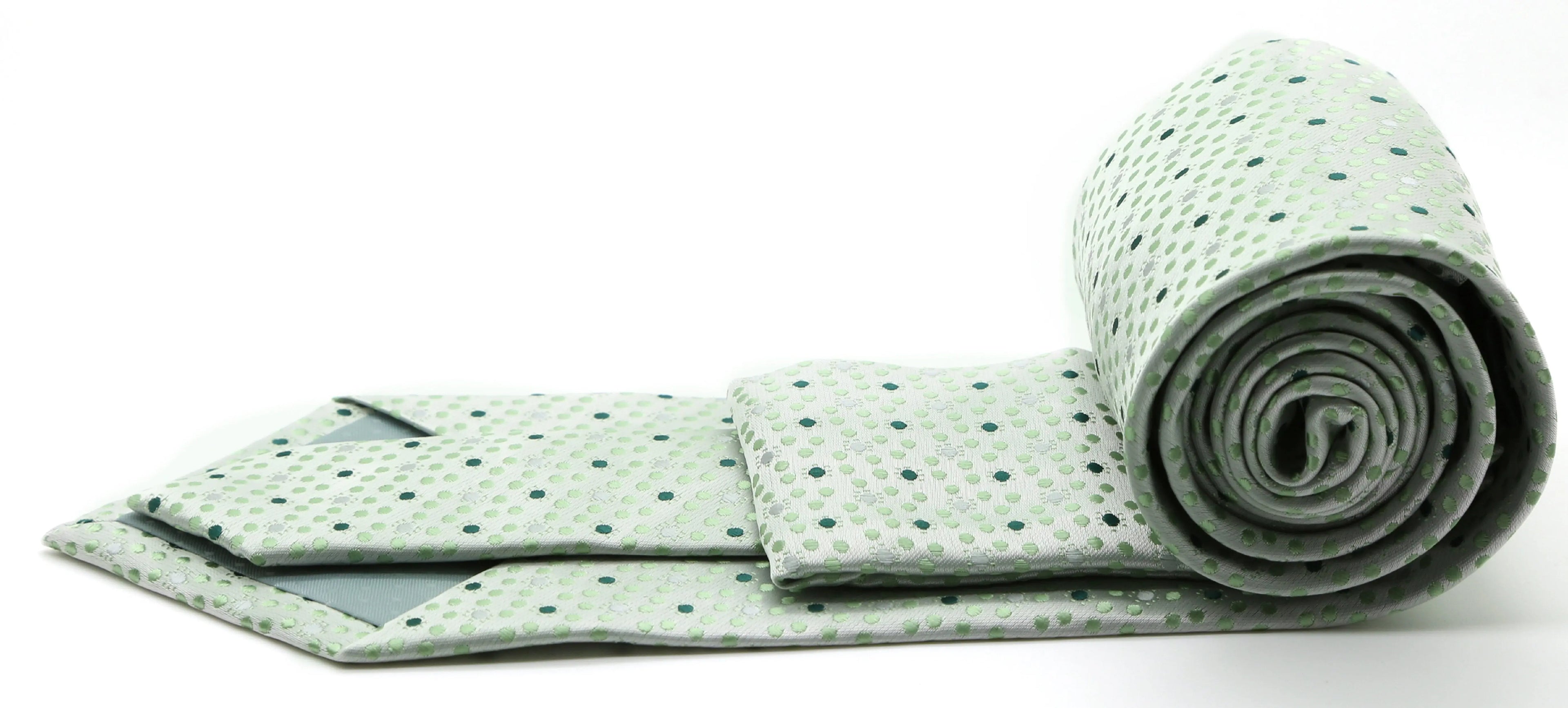 Mens Dads Classic Green Dot Pattern Business Casual Necktie & Hanky Set M-11 Ferrecci USA