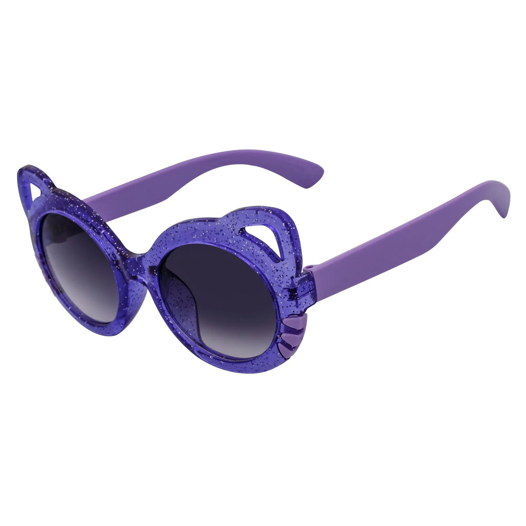 GLITTER CAT - Kids Small Round Glitter Cat Eye Sunglasses Purple Lavender Morspecs