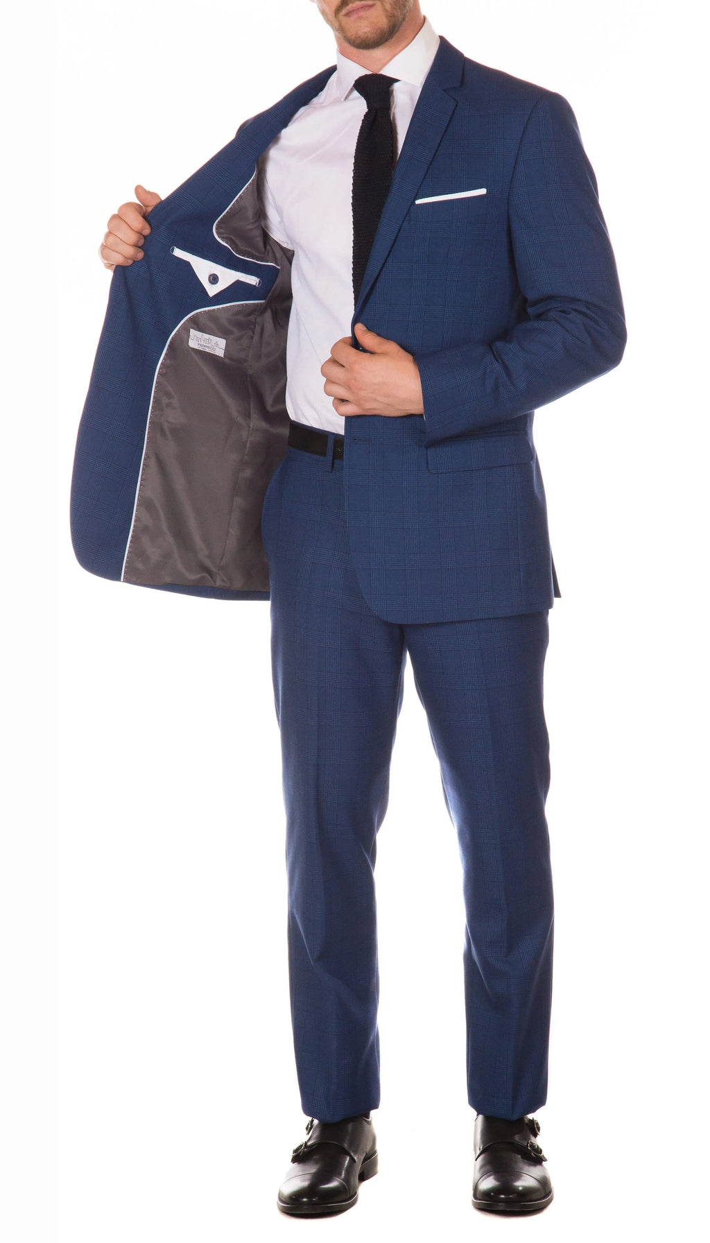 Morgan Slim Fit Blue Plaid 2pc Suit Ferrecci