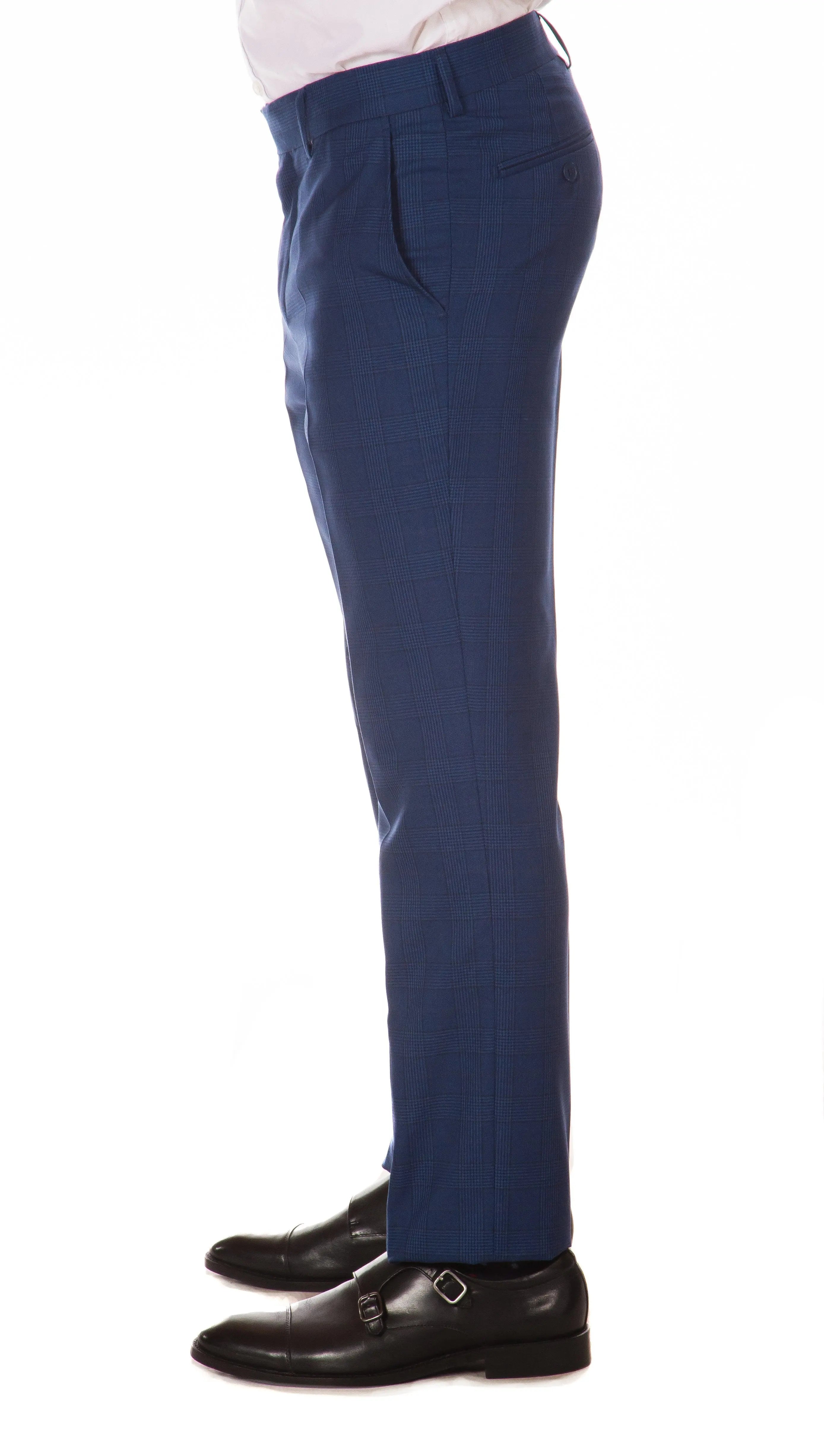 Morgan Slim Fit Blue Plaid 2pc Suit Ferrecci