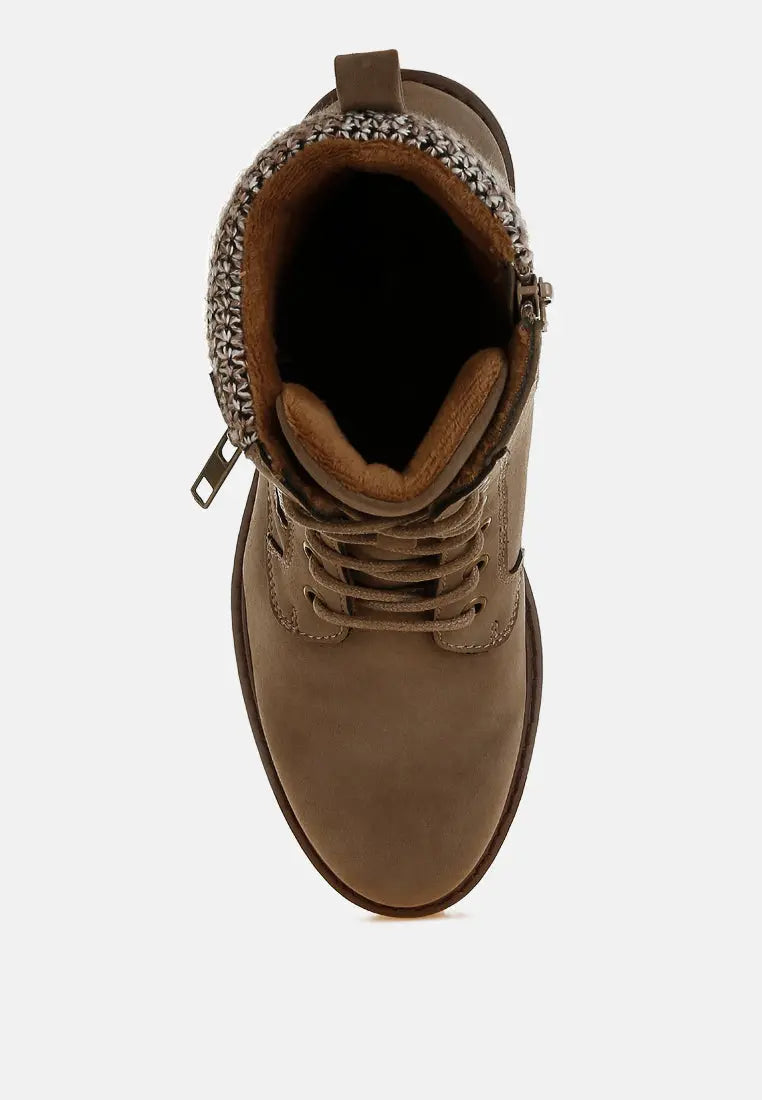 Mahisha Knitted Collar Zip-Up Hiker Boots London Rag