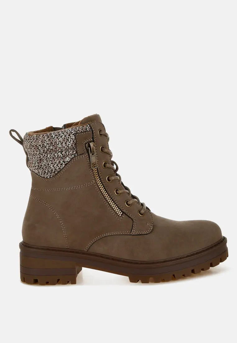 Mahisha Knitted Collar Zip-Up Hiker Boots London Rag