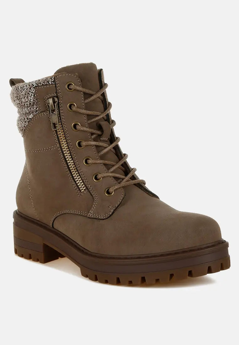 Mahisha Knitted Collar Zip-Up Hiker Boots London Rag