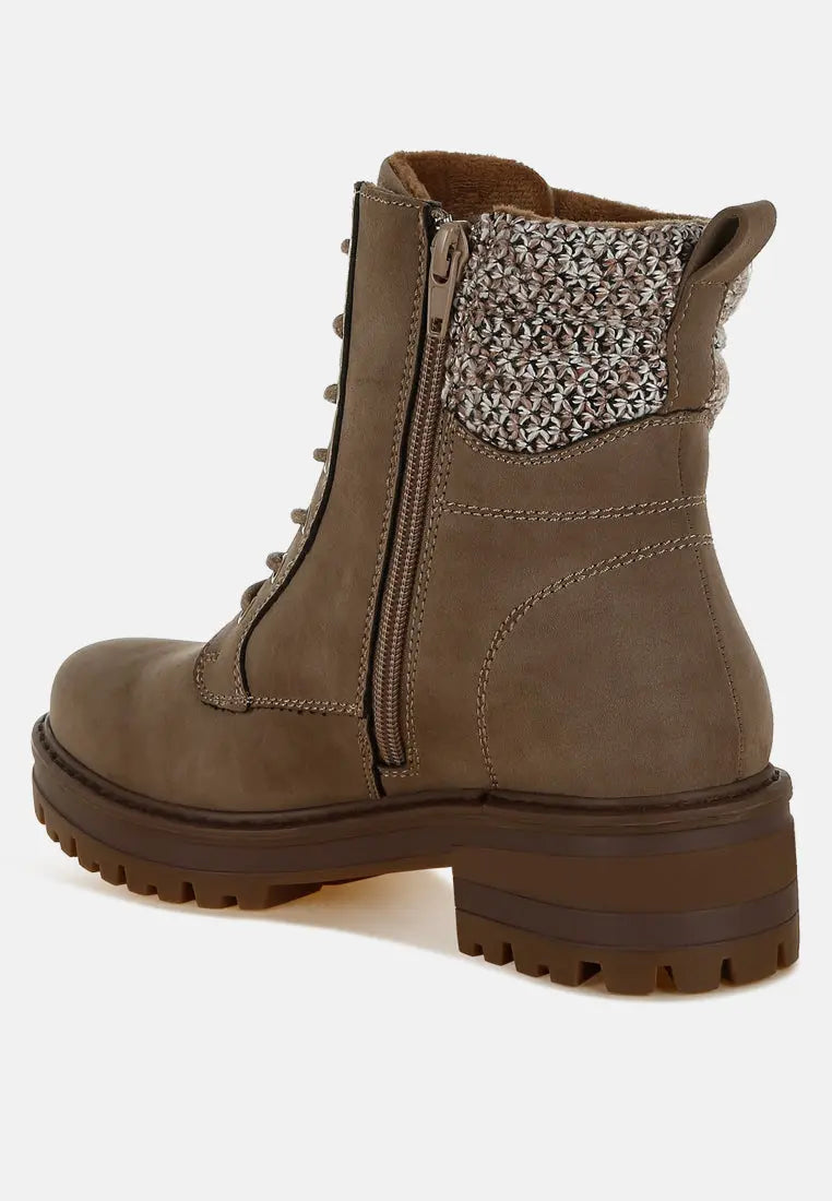 Mahisha Knitted Collar Zip-Up Hiker Boots London Rag