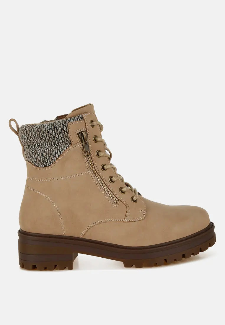 Mahisha Knitted Collar Zip-Up Hiker Boots London Rag