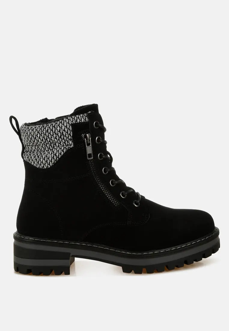 Mahisha Knitted Collar Zip-Up Hiker Boots London Rag