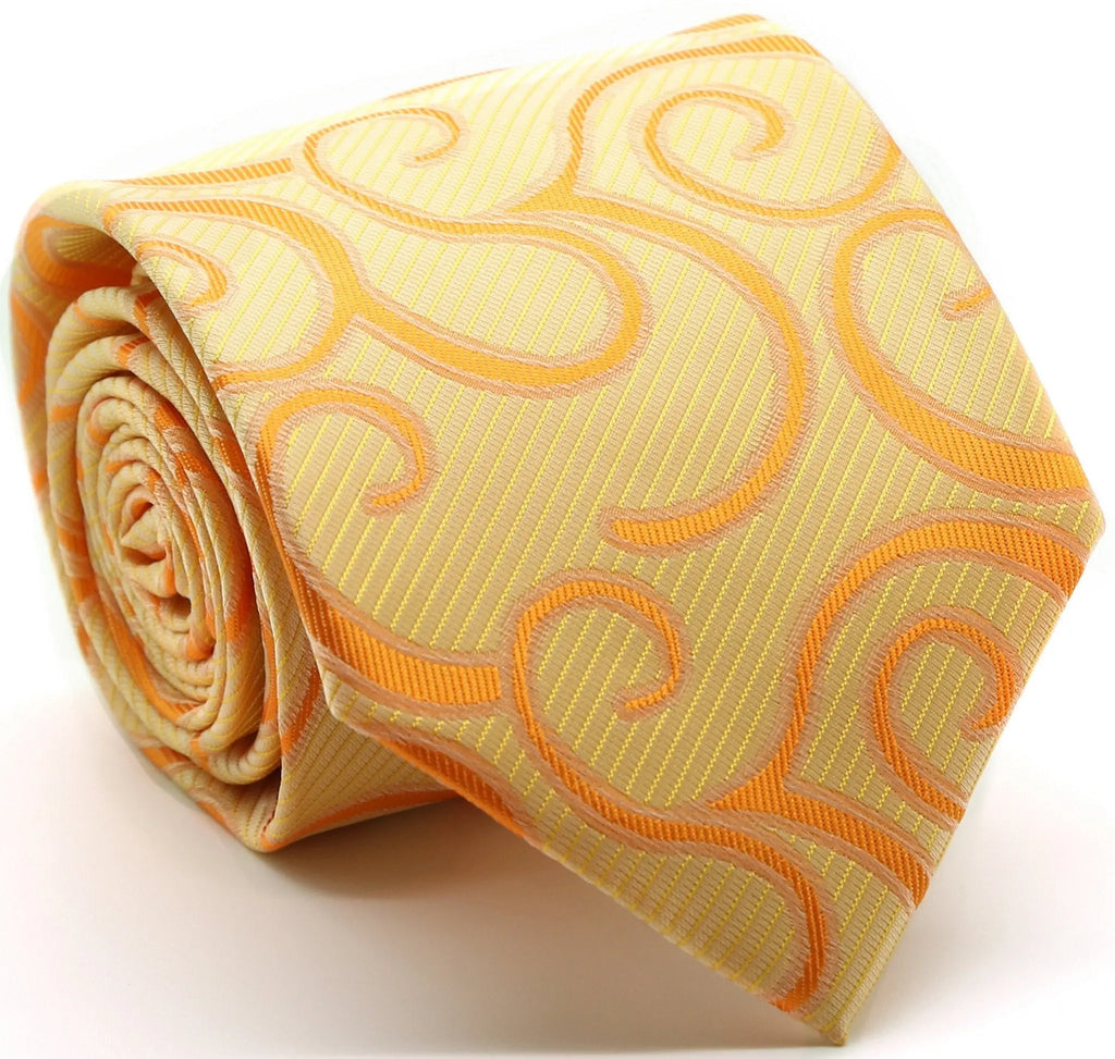 Mens Dads Classic Yellow Paisley Pattern Business Casual Necktie & Hanky Set O-9 Ferrecci USA