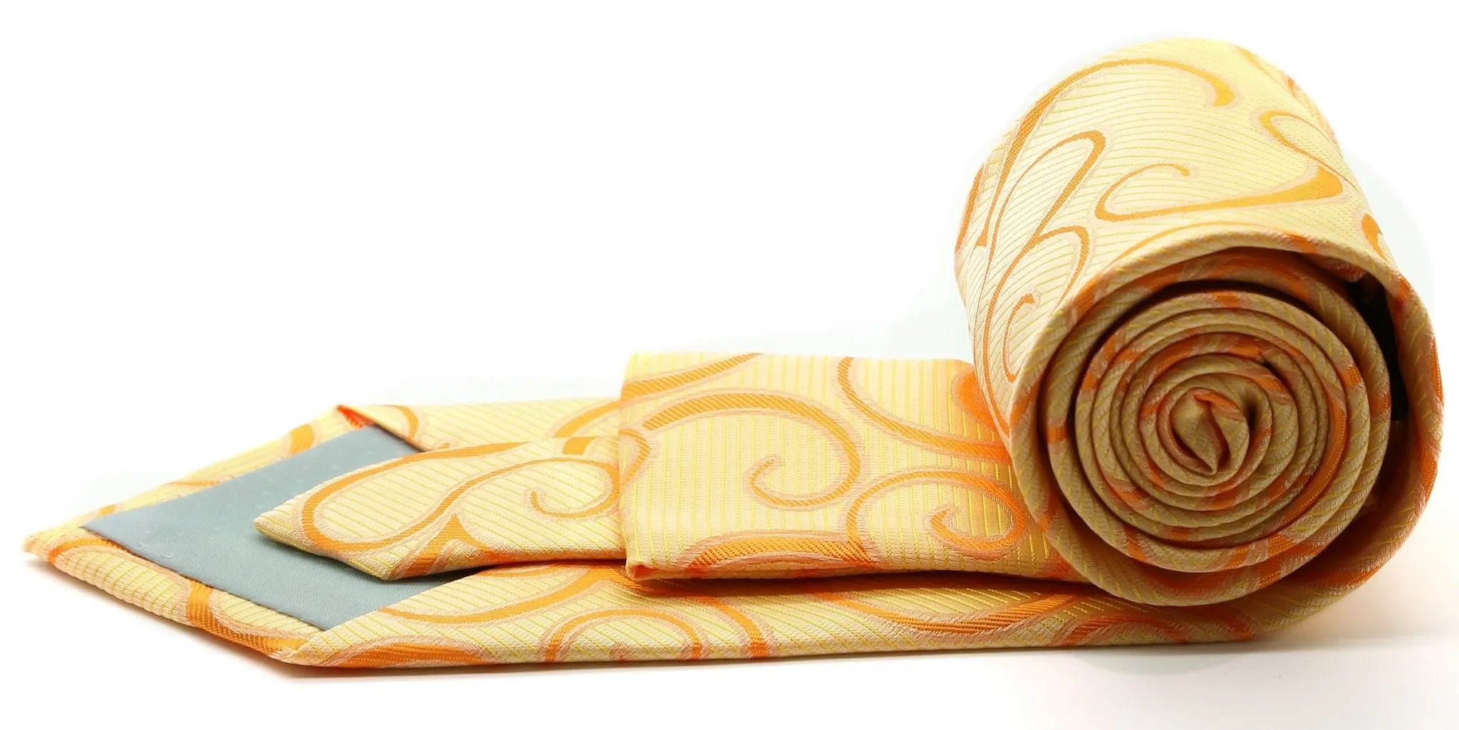Mens Dads Classic Yellow Paisley Pattern Business Casual Necktie & Hanky Set O-9 Ferrecci USA