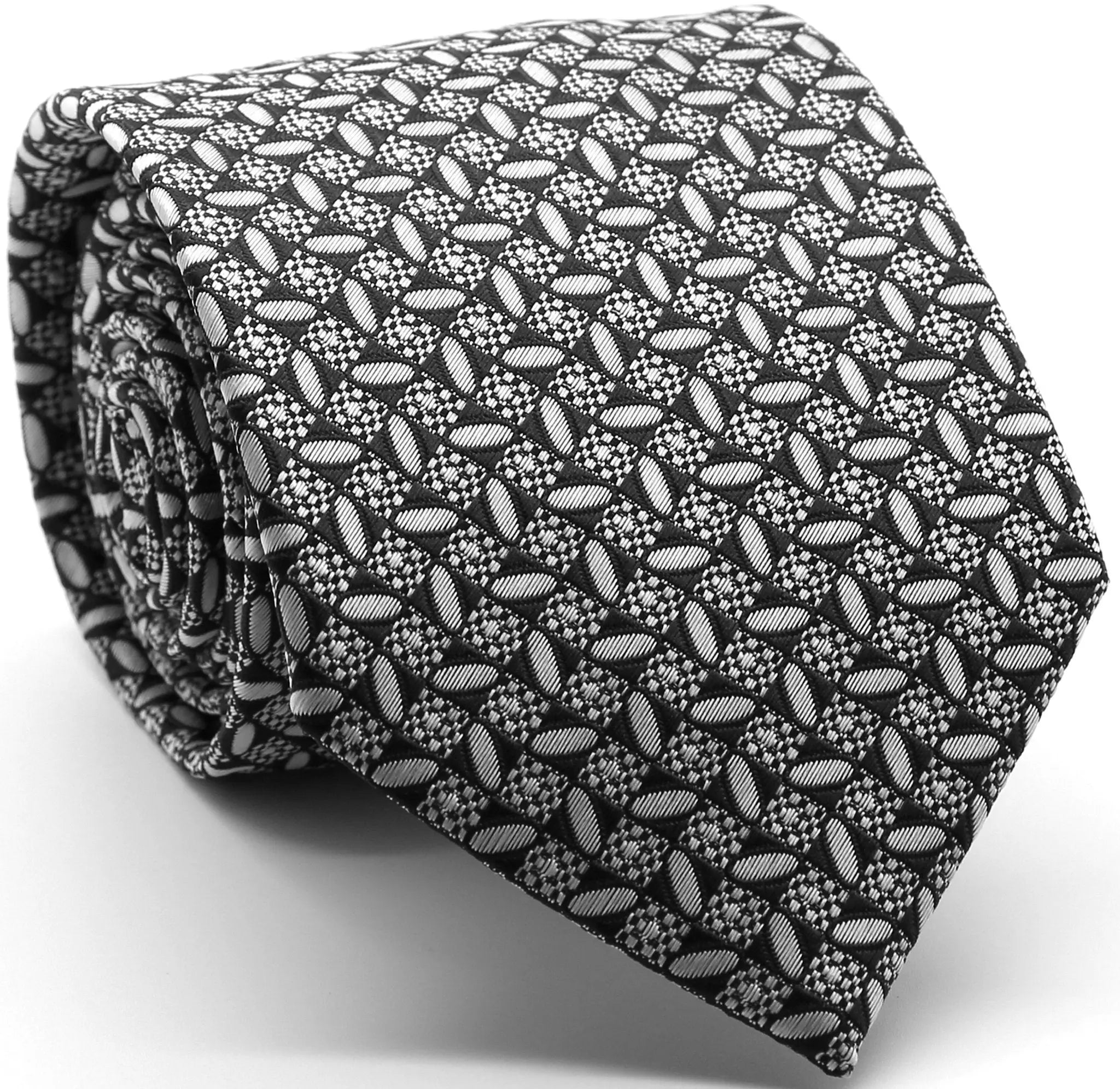 Mens Dads Classic Black Geometric Circle Pattern Business Casual Necktie & Hanky Set OO-1 Ferrecci USA