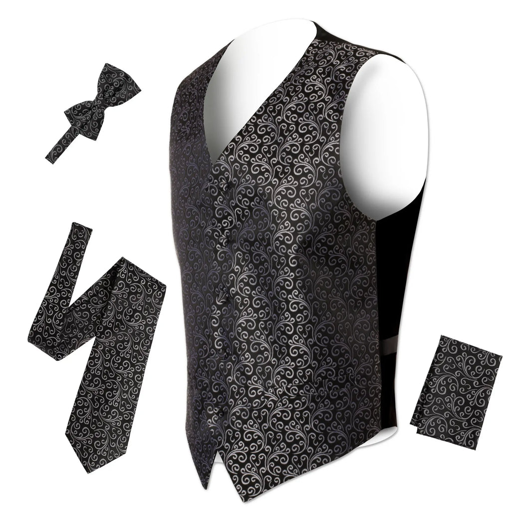 Ferrecci Mens PV50-1 Black Silver with Black Back Vest Set-1