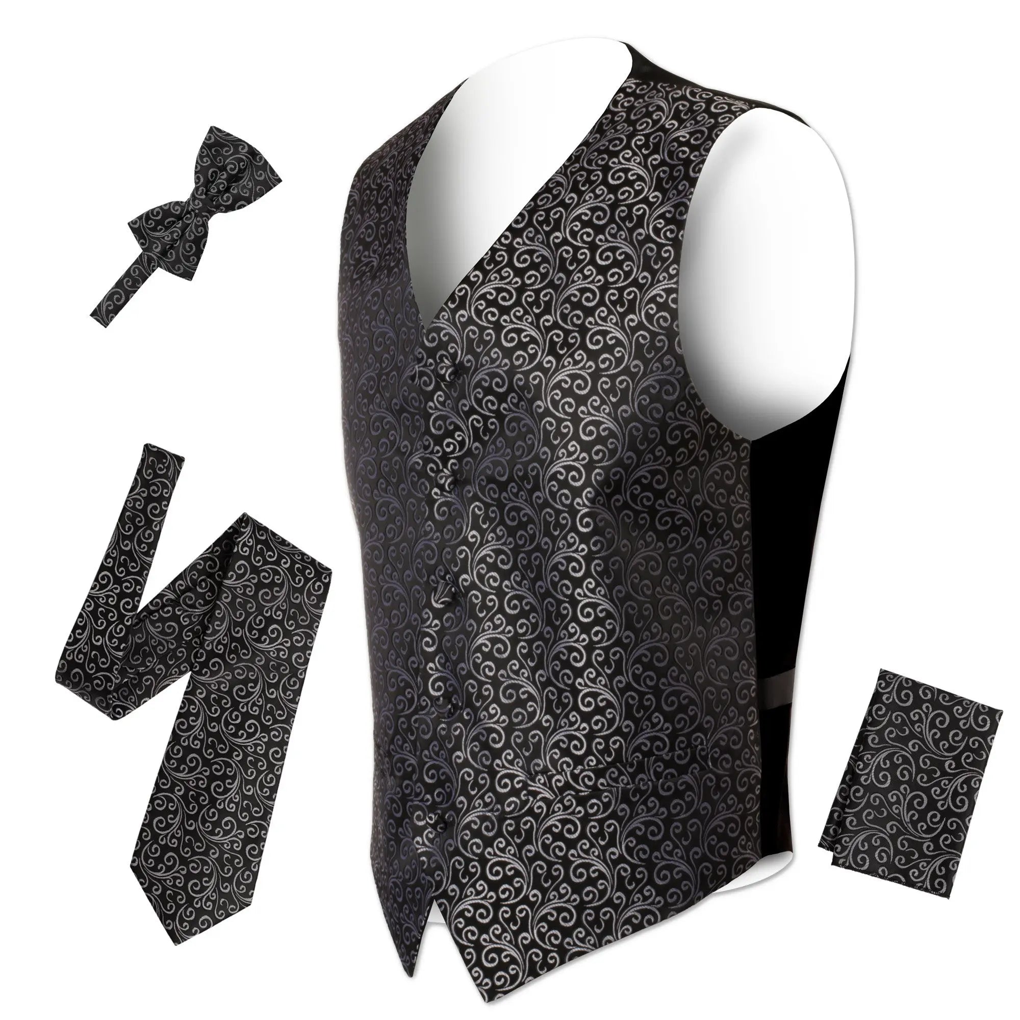 Ferrecci Mens PV50-1 Black Silver with Black Back Vest Set-1