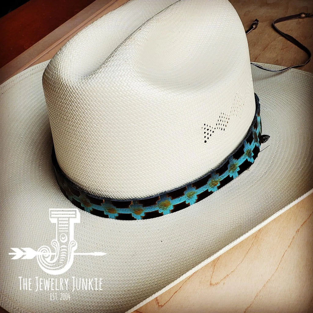 Blue Navajo Embossed Leather Hat Band Only 950a The Jewelry Junkie