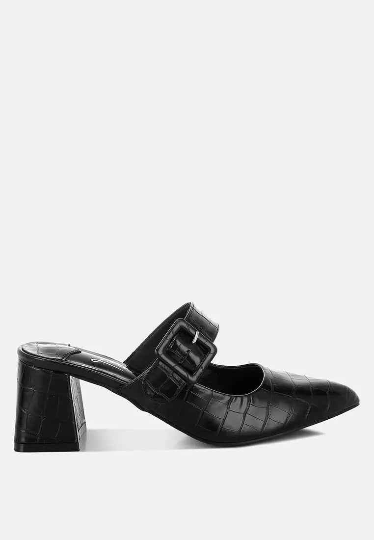 Pinacola Croco Buckle Strap Detail Mules London Rag