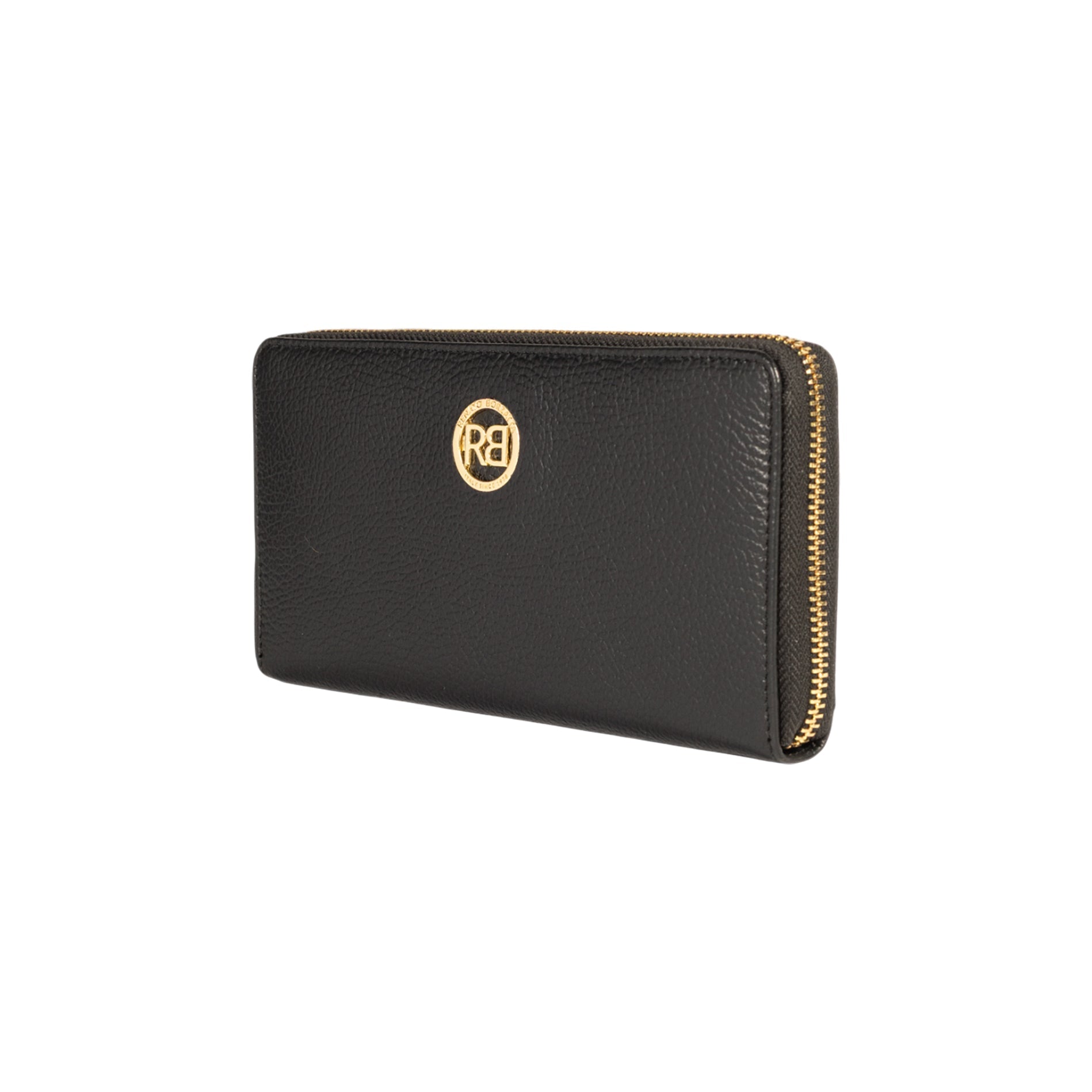RB1081GA | Women's zip-up wallet, Made in Italy in genuine grained leather. Color: Black. Dimensions: 20 x 10 x 2.5 cm.