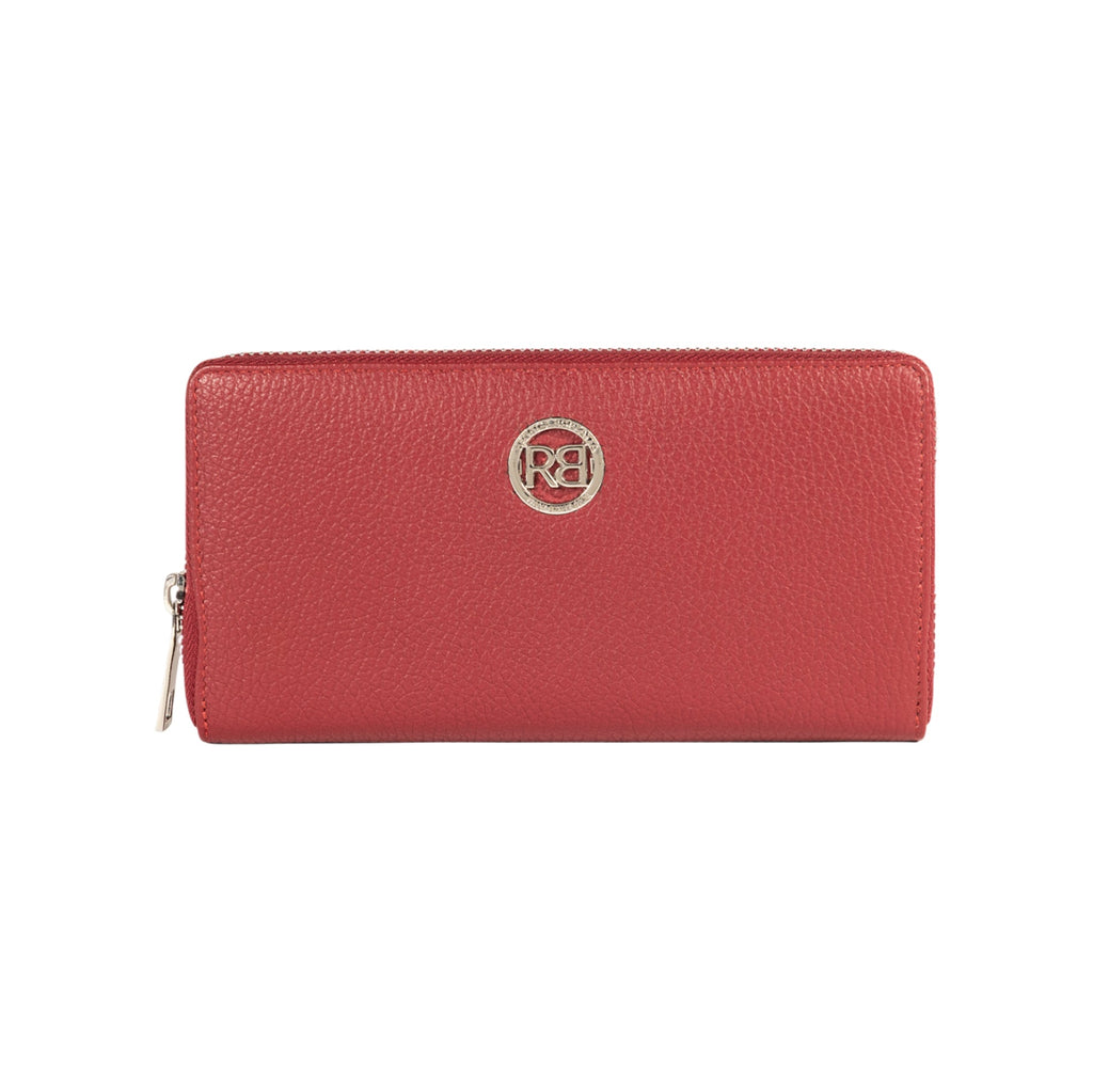 RB1081SQ | Women's zip-up wallet, Made in Italy in genuine grained leather. Ruby color. Dimensions: 20 x 10 x 2.5 cm.