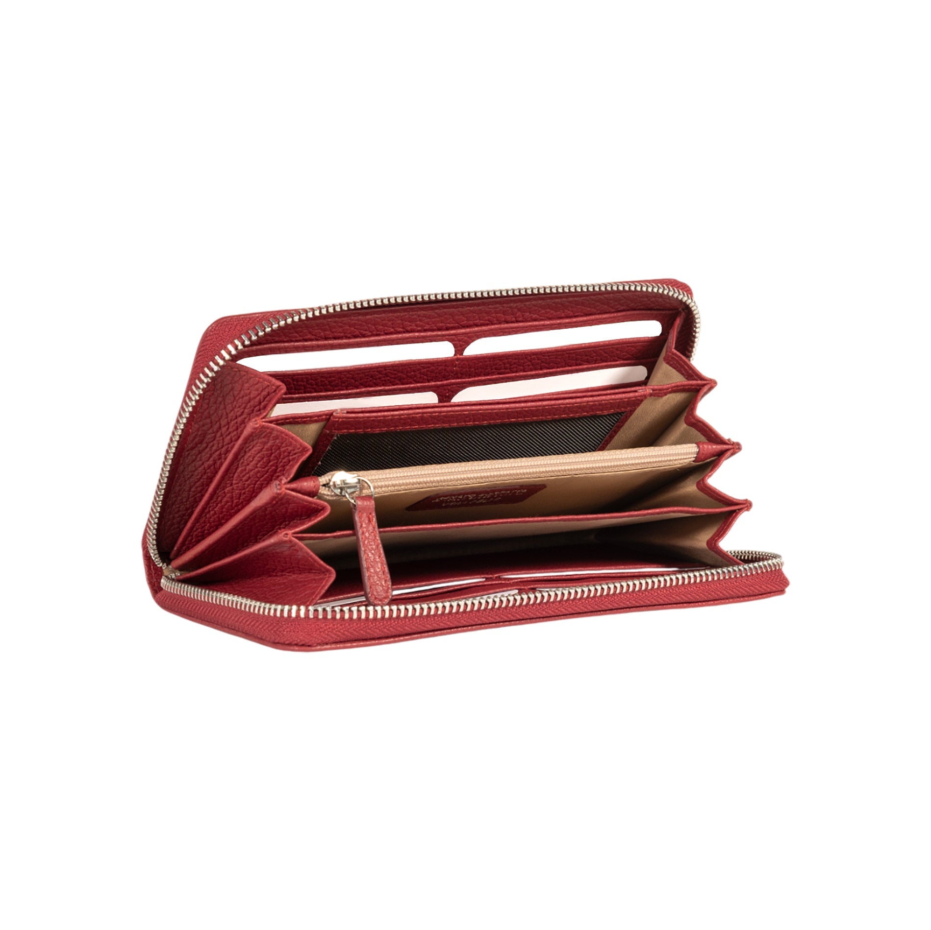 RB1081SQ | Women's zip-up wallet, Made in Italy in genuine grained leather. Ruby color. Dimensions: 20 x 10 x 2.5 cm.