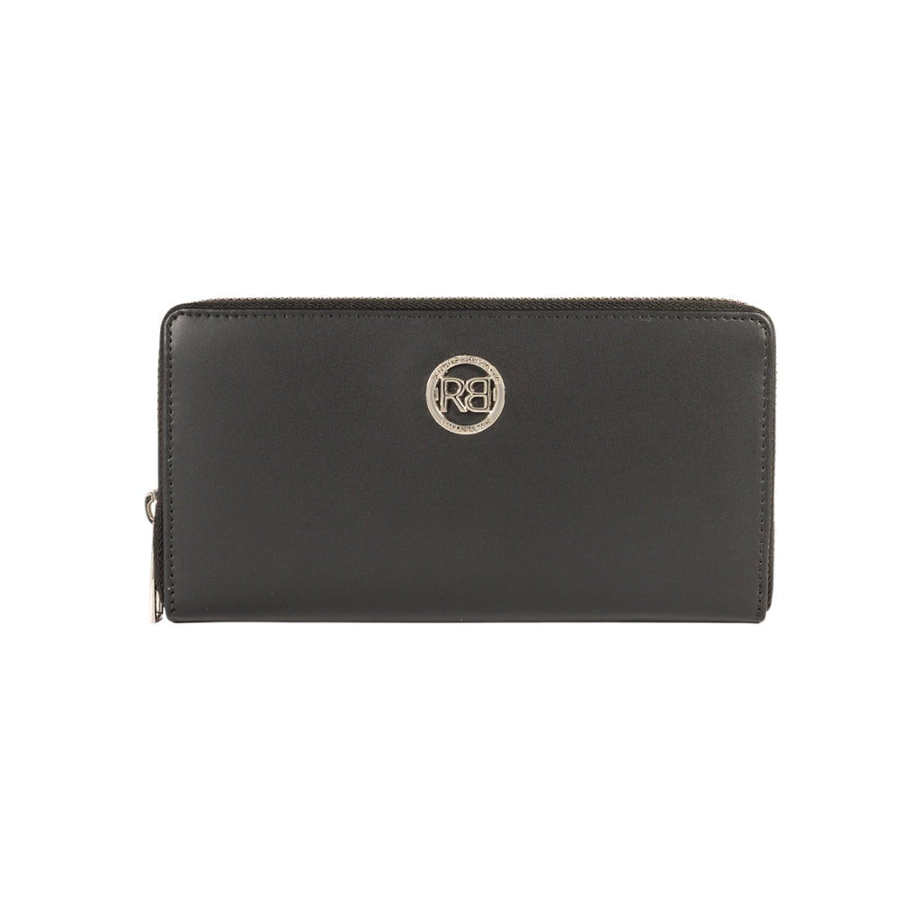 RB1084SA | Women's zippered wallet, made in Italy in smooth, matte genuine leather. Color: Black. Dimensions: 20 x 10 x 2.5 cm.