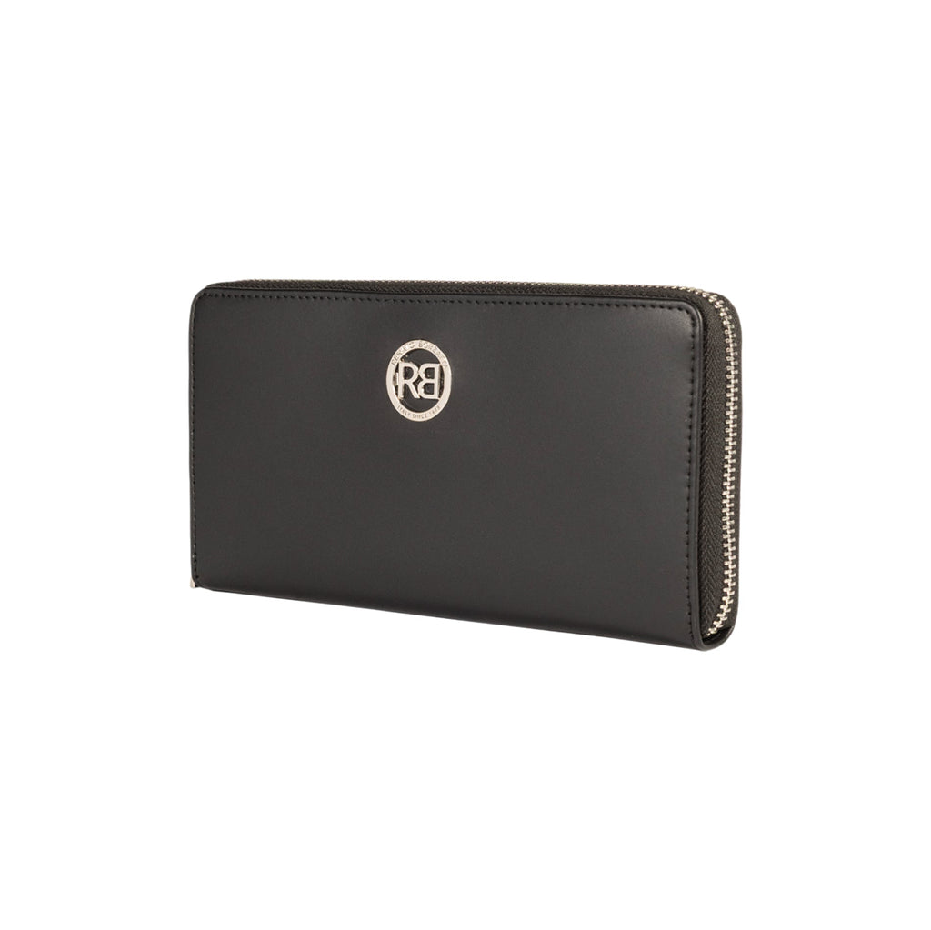 RB1084SA | Women's zippered wallet, made in Italy in smooth, matte genuine leather. Color: Black. Dimensions: 20 x 10 x 2.5 cm.