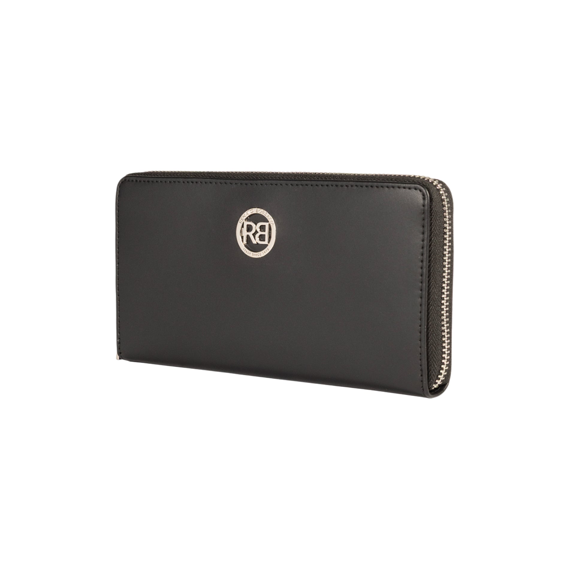 RB1084SA | Women's zippered wallet, made in Italy in smooth, matte genuine leather. Color: Black. Dimensions: 20 x 10 x 2.5 cm.