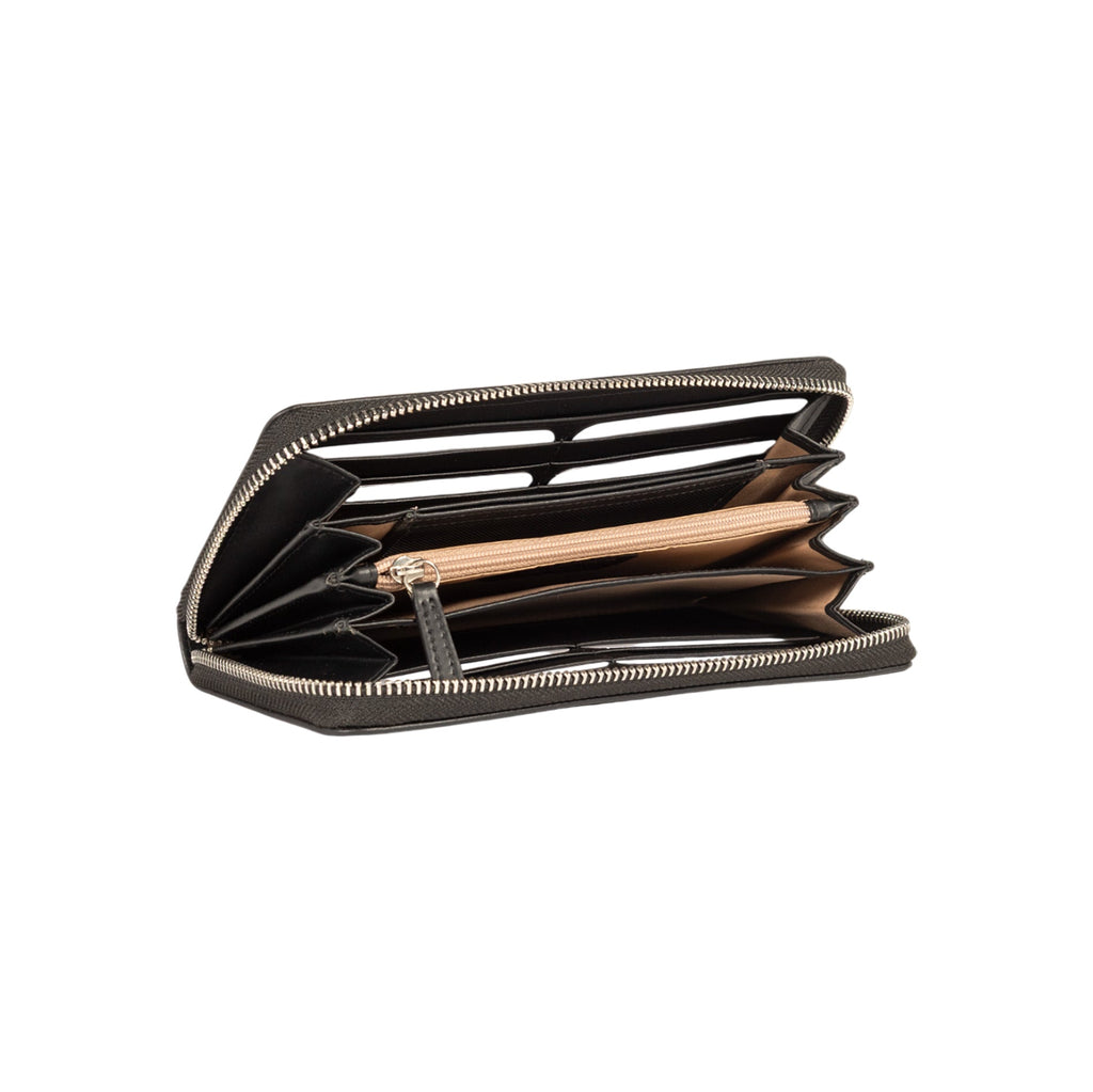 RB1084SA | Women's zippered wallet, made in Italy in smooth, matte genuine leather. Color: Black. Dimensions: 20 x 10 x 2.5 cm.
