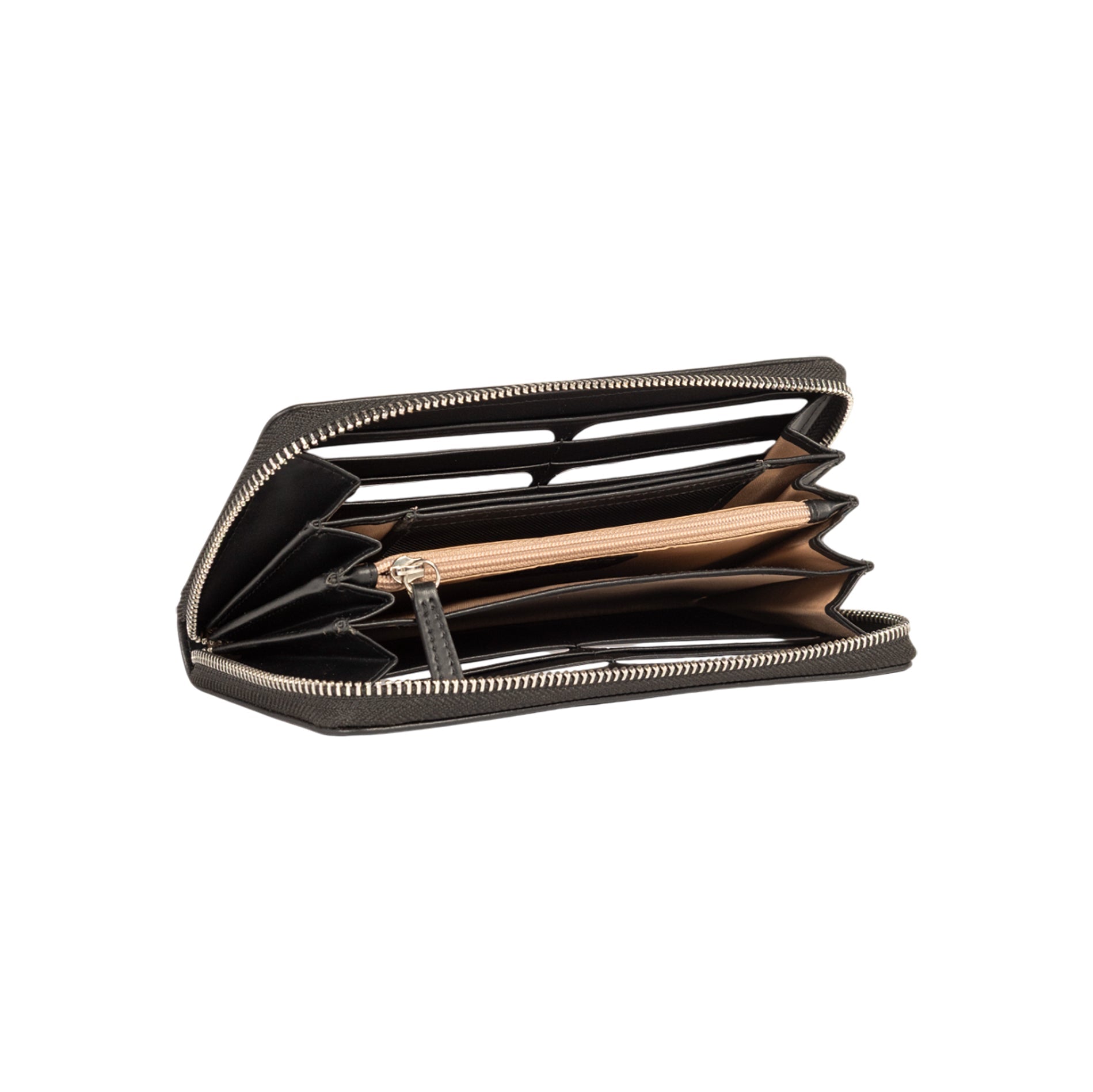 RB1084SA | Women's zippered wallet, made in Italy in smooth, matte genuine leather. Color: Black. Dimensions: 20 x 10 x 2.5 cm.
