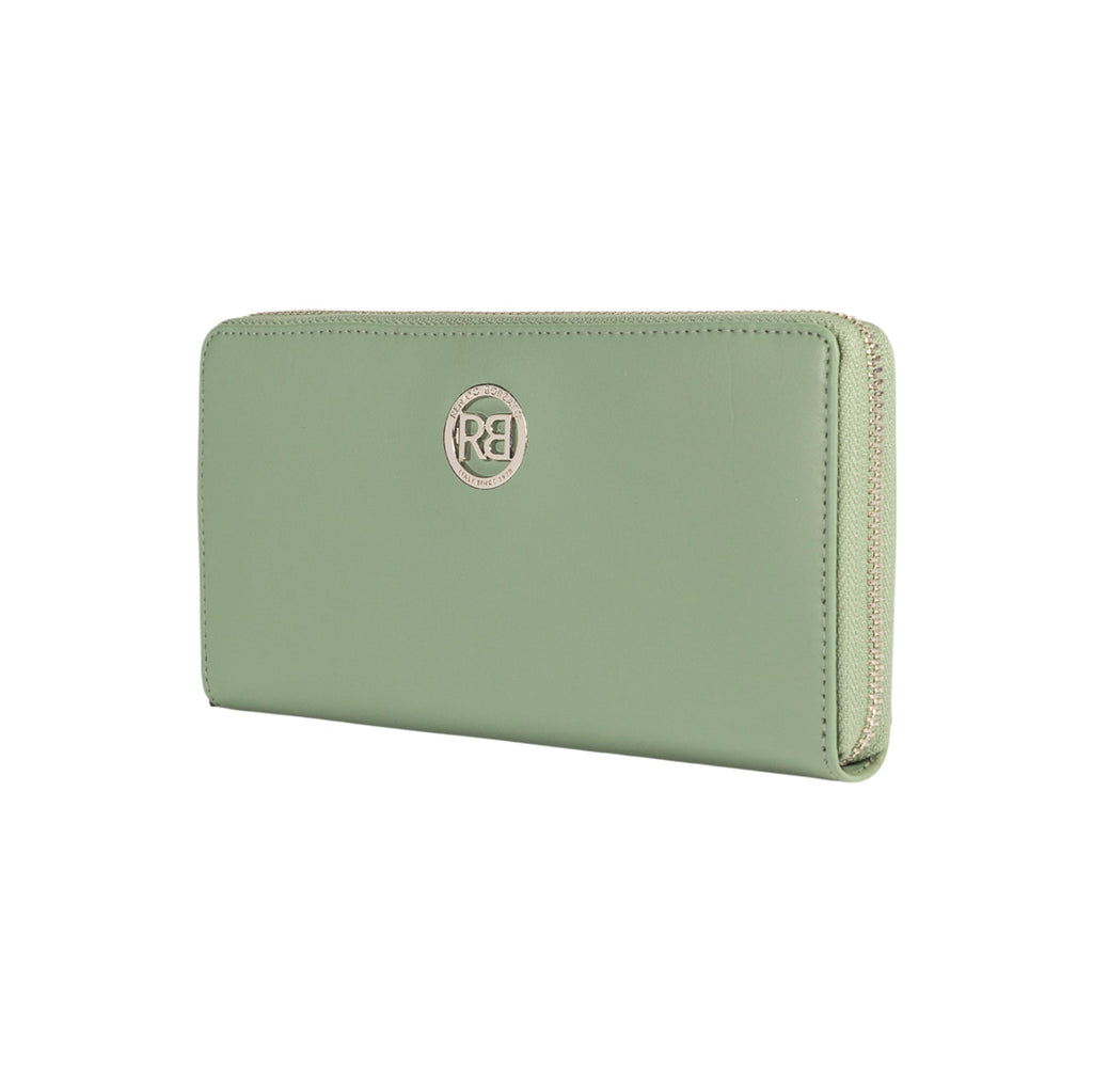 RB1084SBF | Women's zippered wallet made in Italy in smooth, matte genuine leather. Mint color. Dimensions: 20 x 10 x 2.5 cm.