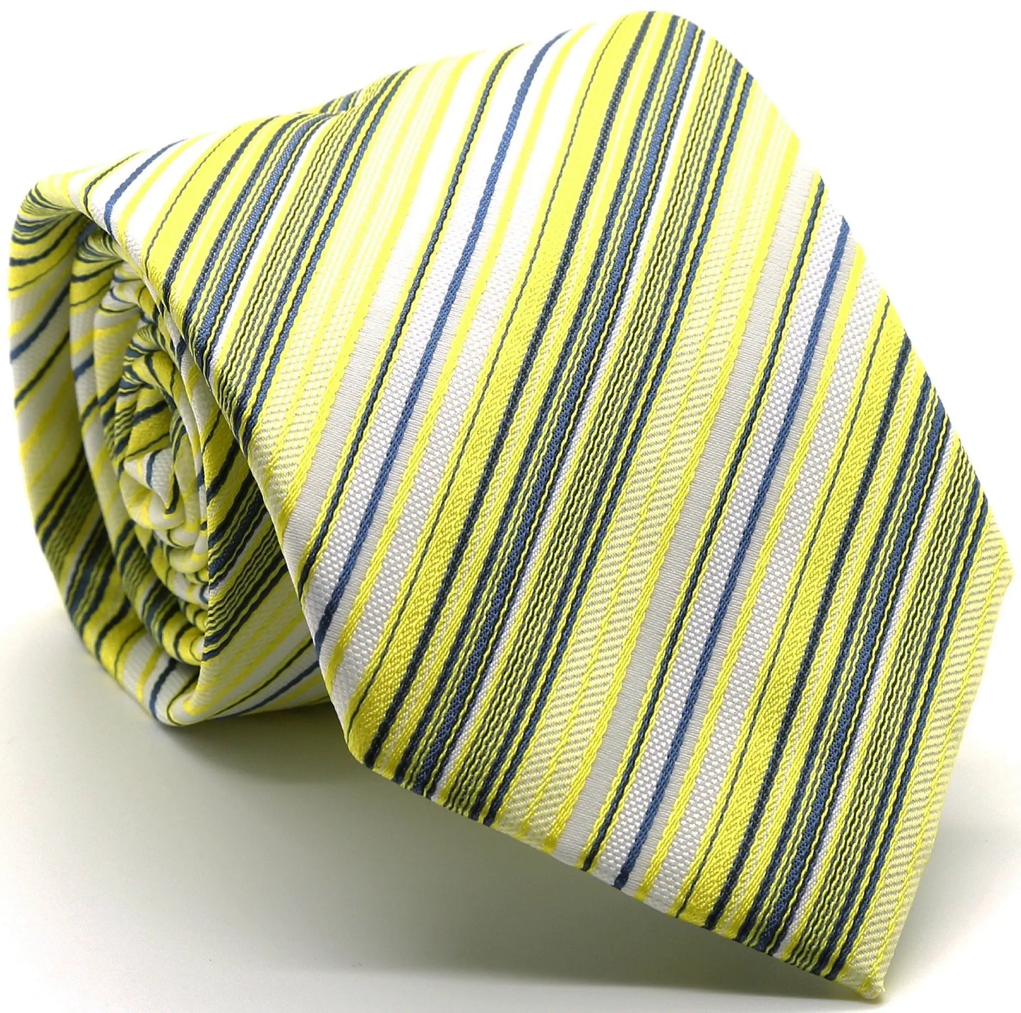 Mens Dads Classic Yellow Striped Pattern Business Casual Necktie & Hanky Set S-5 Ferrecci USA