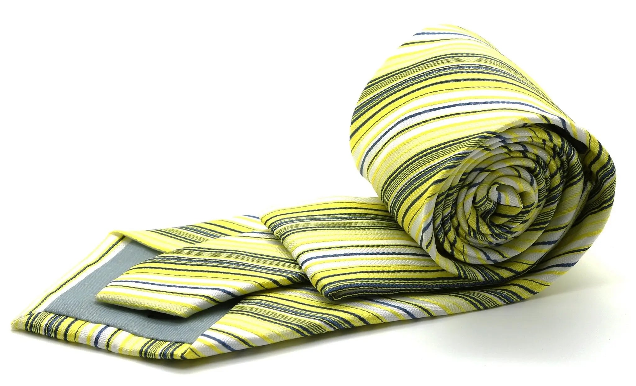 Mens Dads Classic Yellow Striped Pattern Business Casual Necktie & Hanky Set S-5 Ferrecci USA