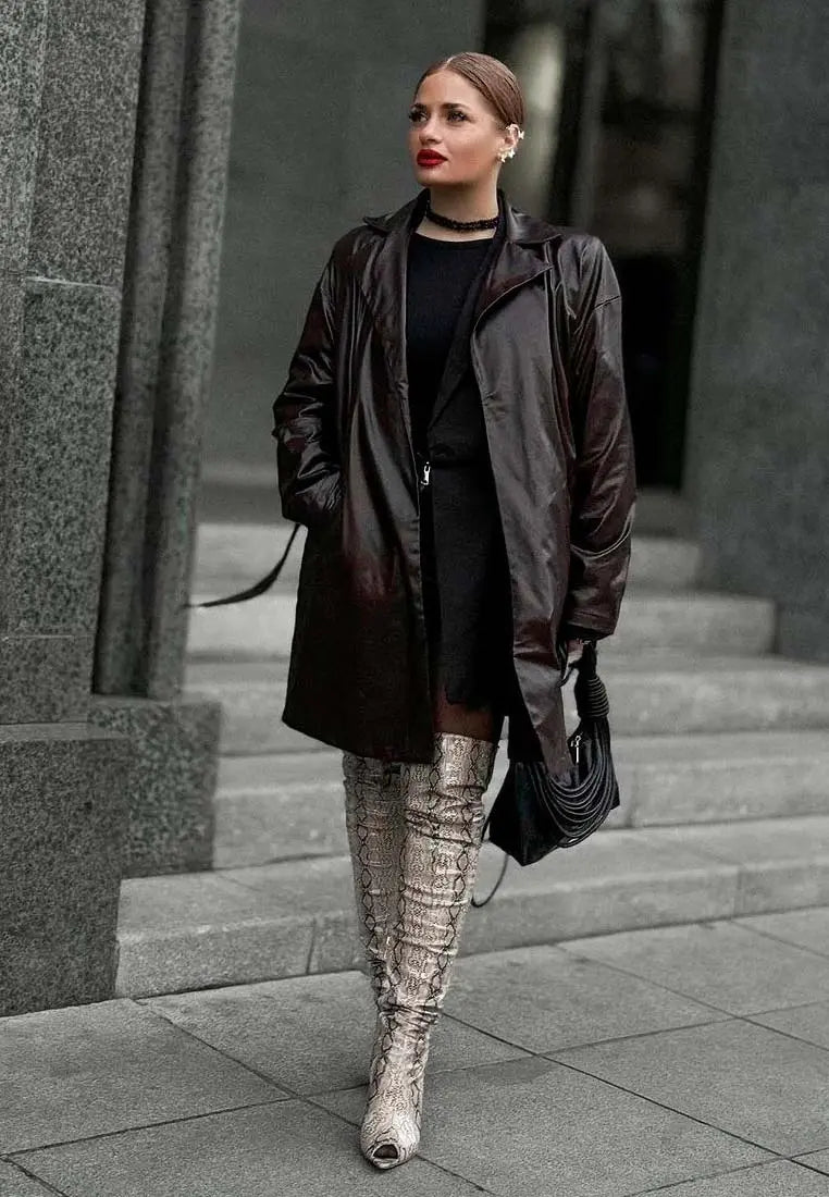 High Drama Snake Print Stiletto Long Boots London Rag