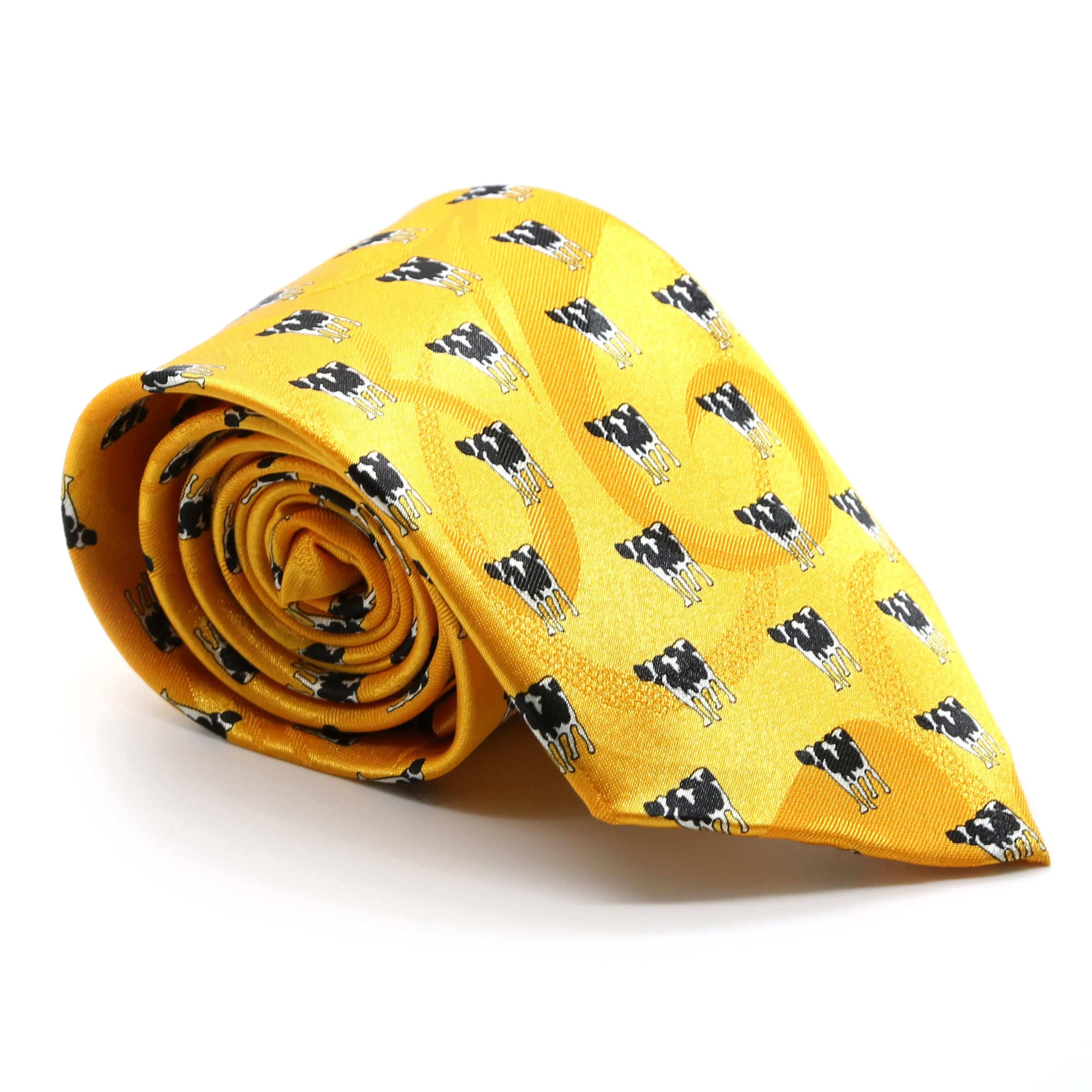 Cow Yellow Necktie with Handkerchief Set FHYINC