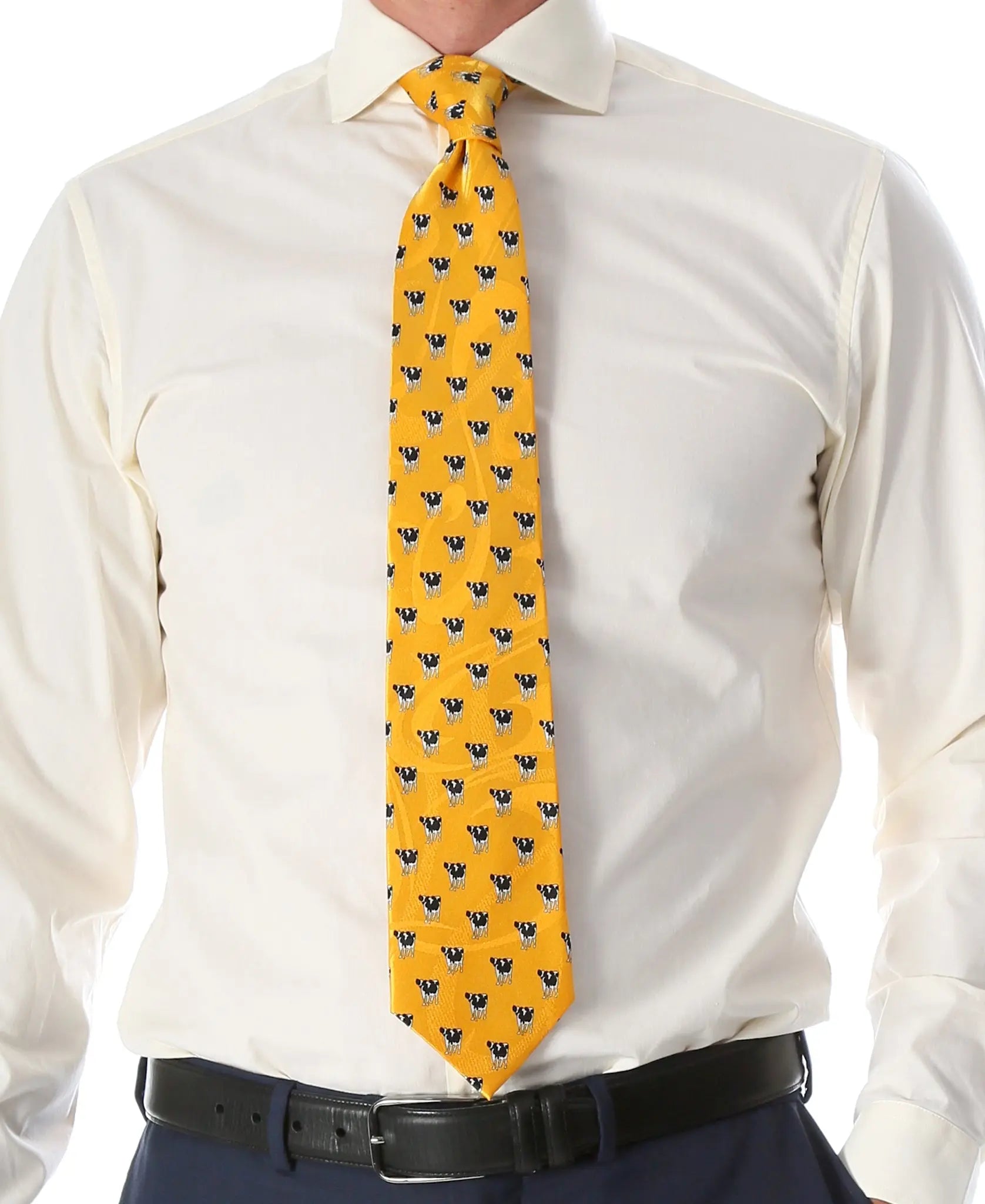 Cow Yellow Necktie with Handkerchief Set FHYINC
