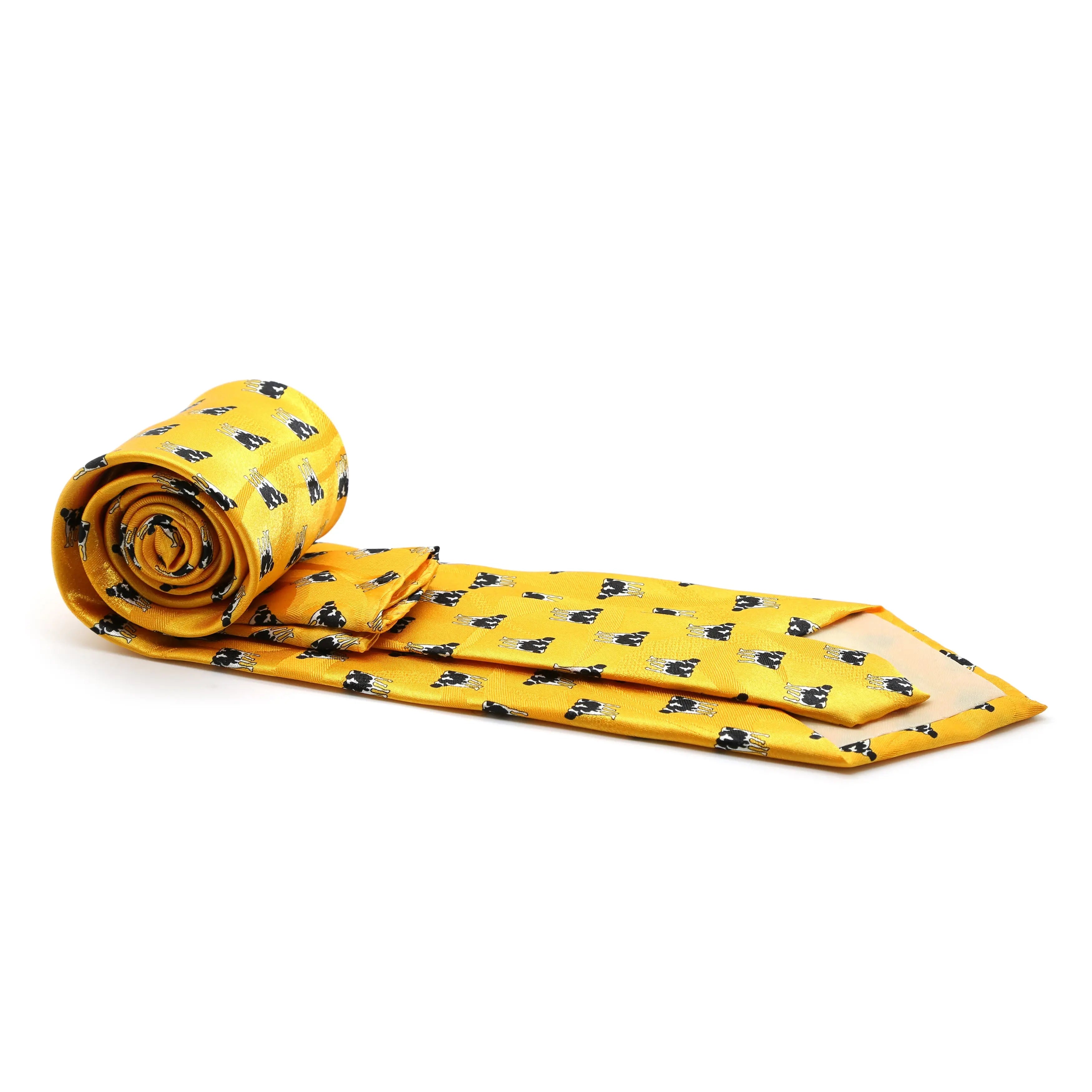 Cow Yellow Necktie with Handkerchief Set FHYINC