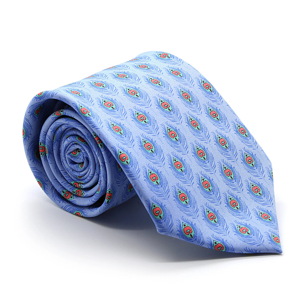 Feather Blue Necktie with Handkerchief Set FHYINC