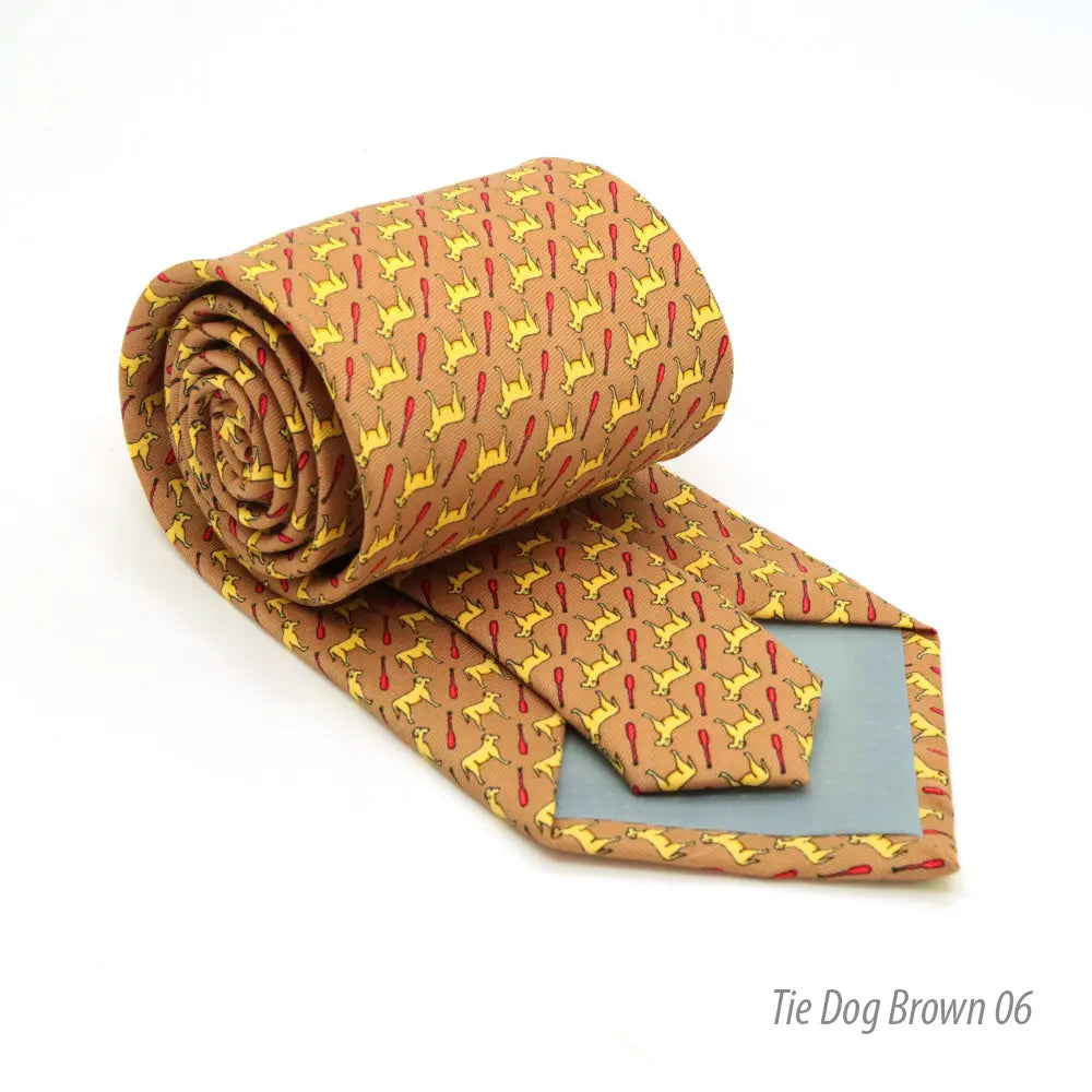 Dog Brown Necktie with Handkerchief Set FHYINC