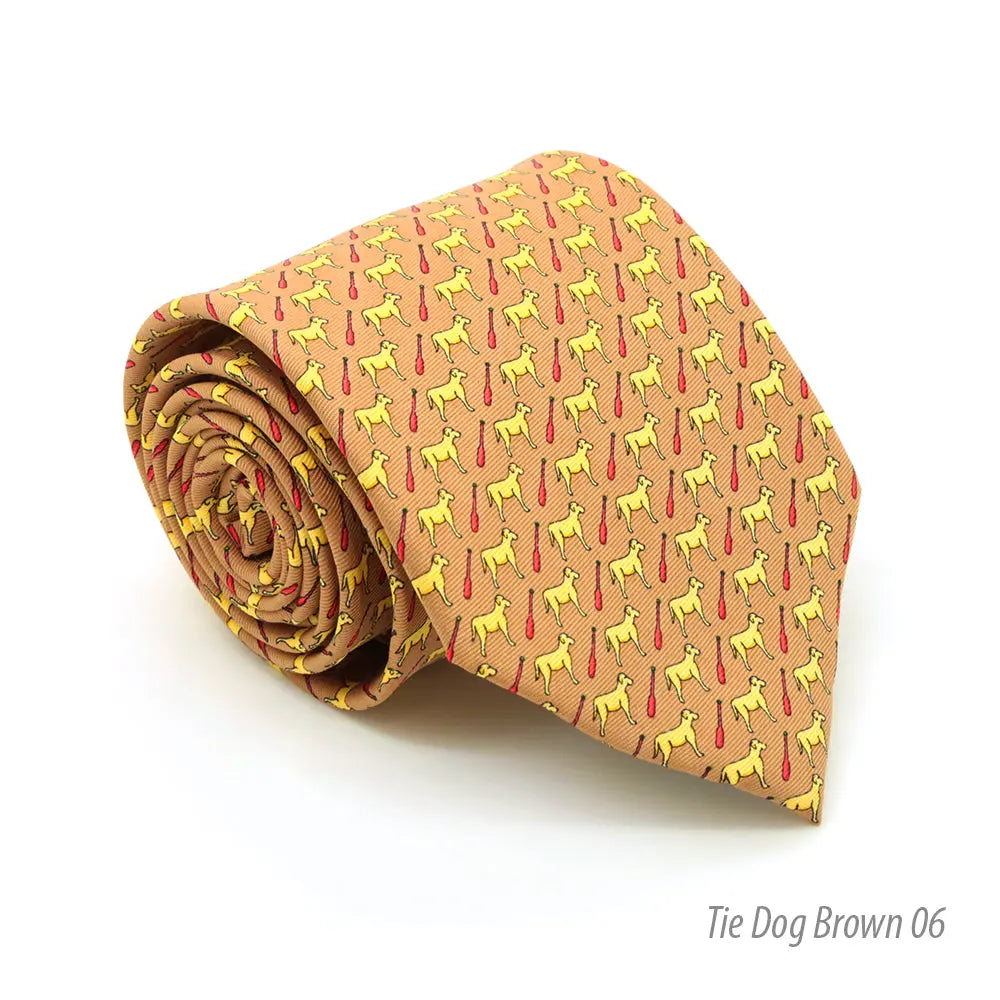 Dog Brown Necktie with Handkerchief Set FHYINC