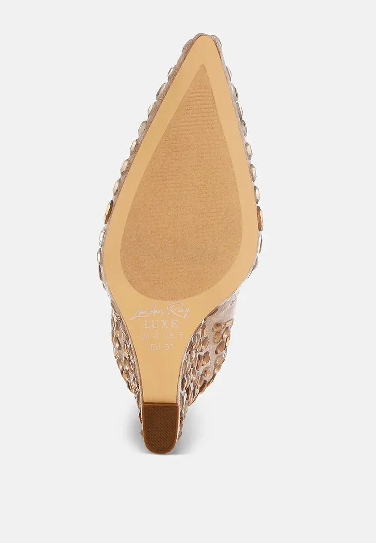 Trend Titan Diamante Slim Wedge Heel Boots London Rag